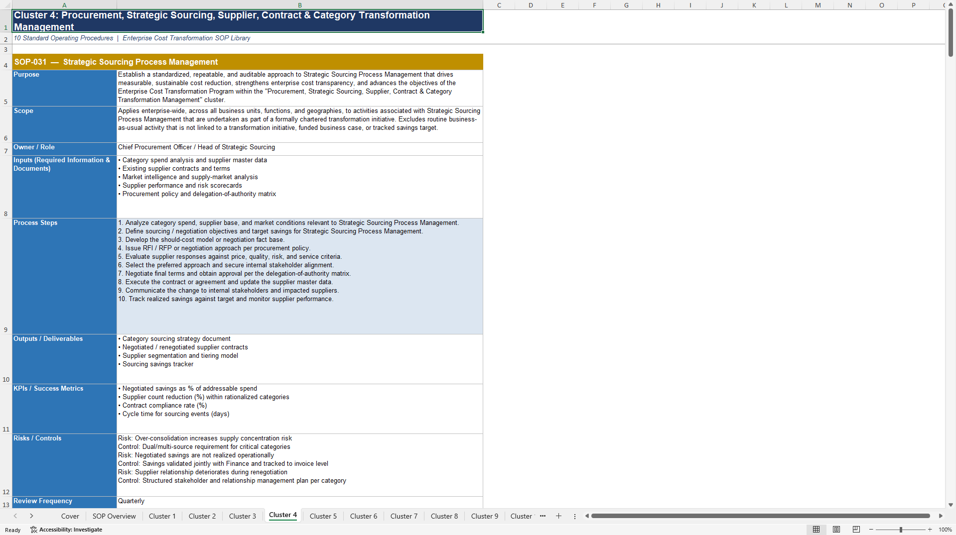 100+ Enterprise Cost Transformation SOPs (Excel template (XLSX)) Preview Image