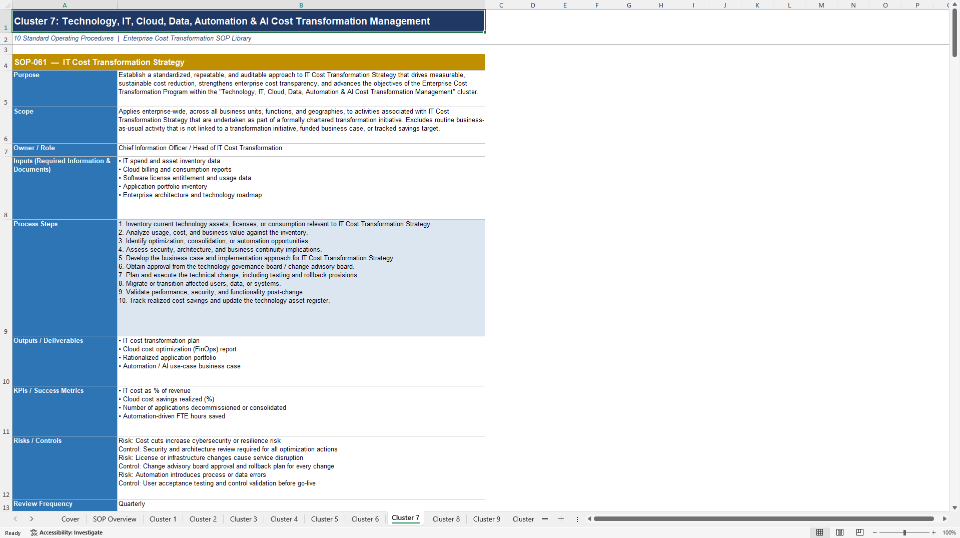 100+ Enterprise Cost Transformation SOPs (Excel template (XLSX)) Preview Image
