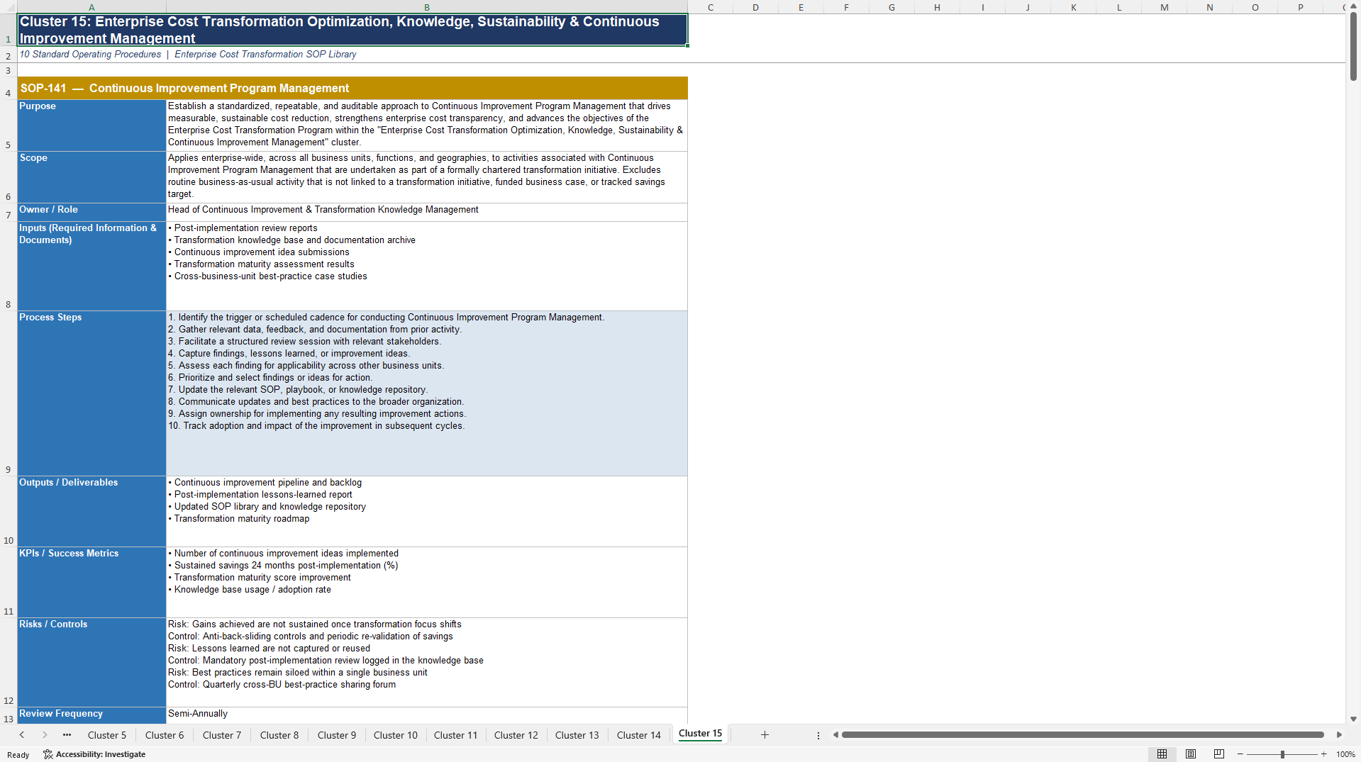 100+ Enterprise Cost Transformation SOPs (Excel template (XLSX)) Preview Image