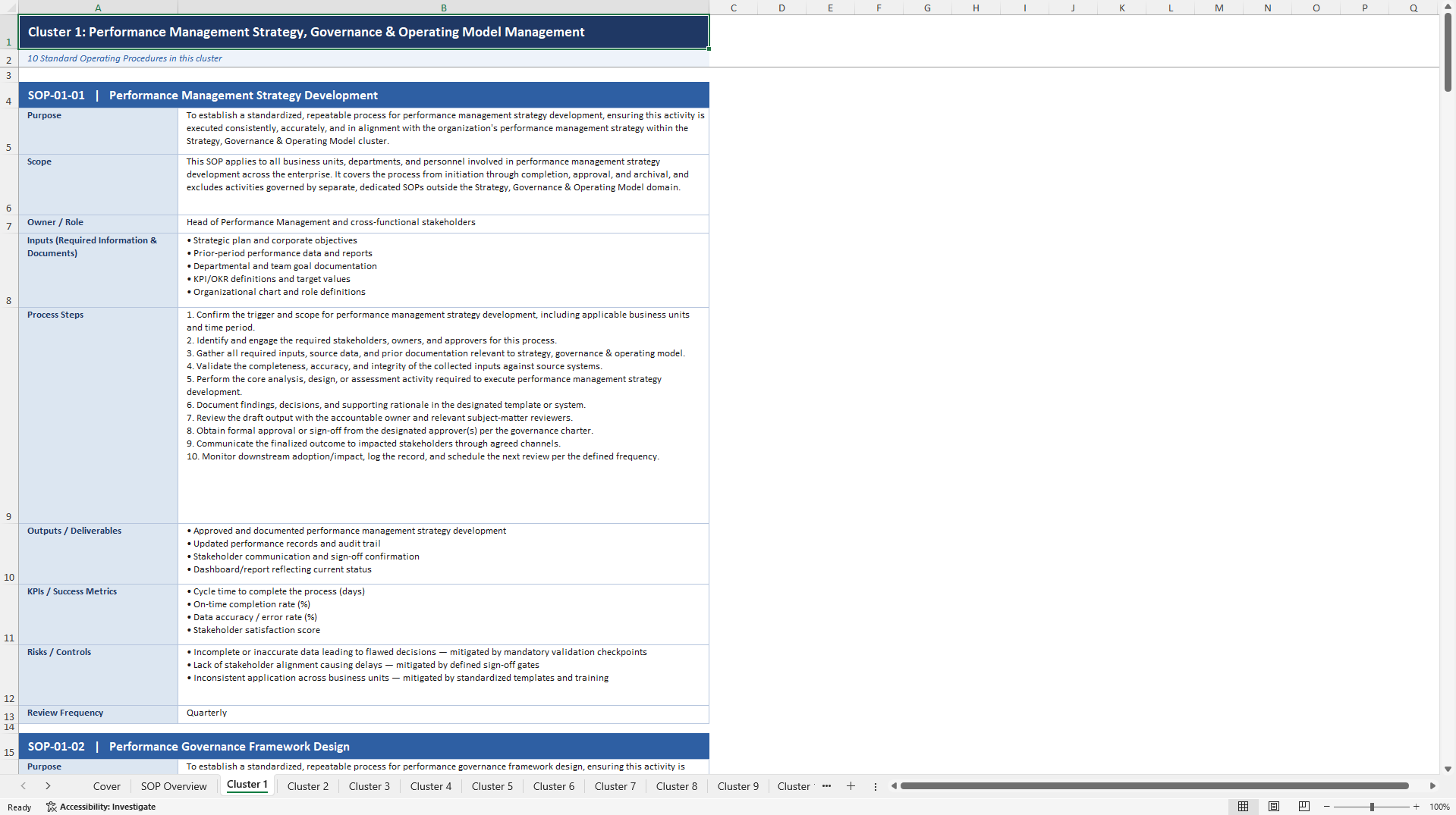 100+ Performance Management SOPs (Excel template (XLSX)) Preview Image