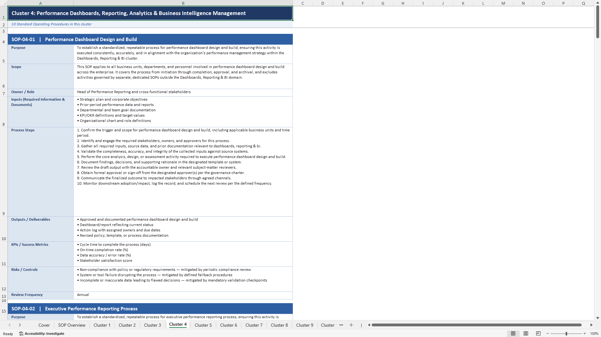 100+ Performance Management SOPs (Excel template (XLSX)) Preview Image