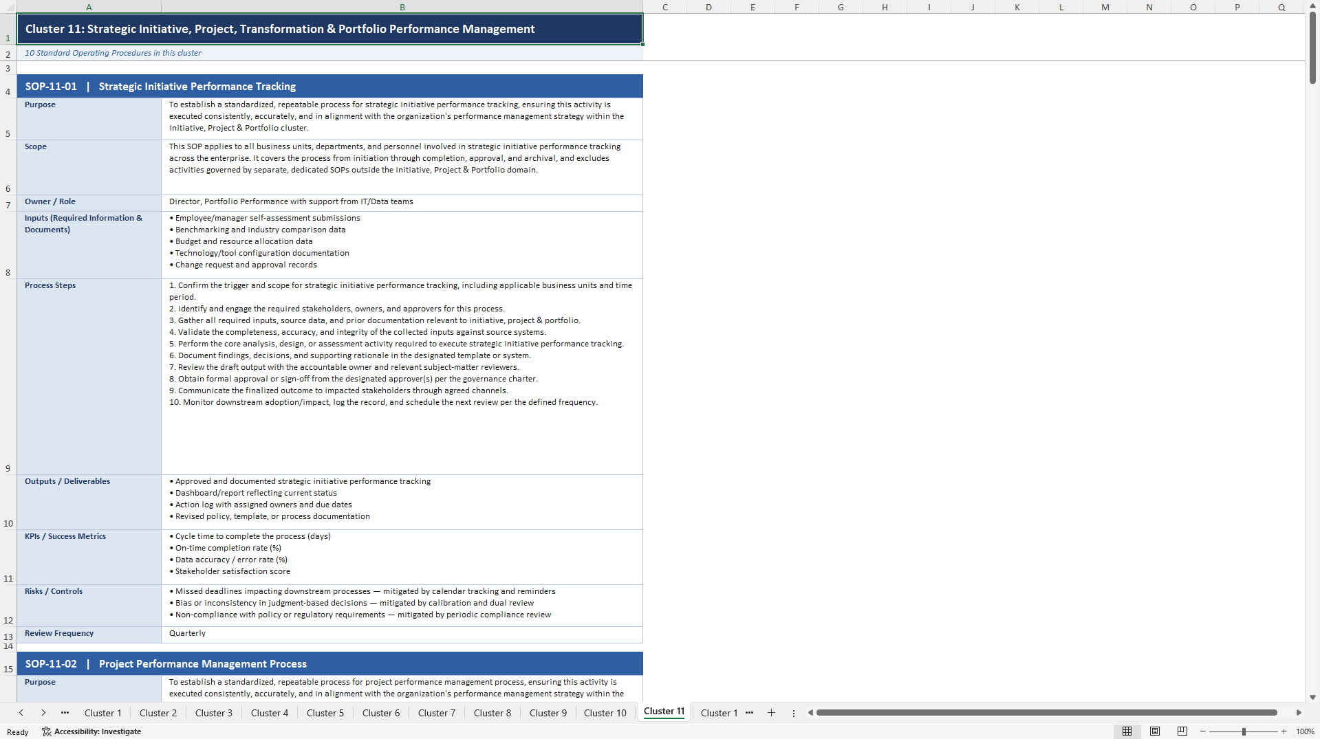 100+ Performance Management SOPs (Excel template (XLSX)) Preview Image