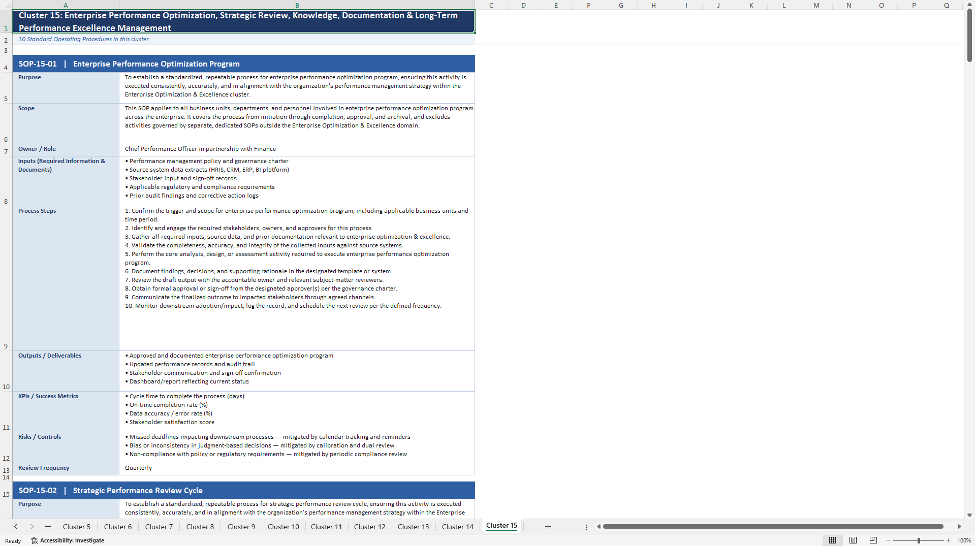 100+ Performance Management SOPs (Excel template (XLSX)) Preview Image