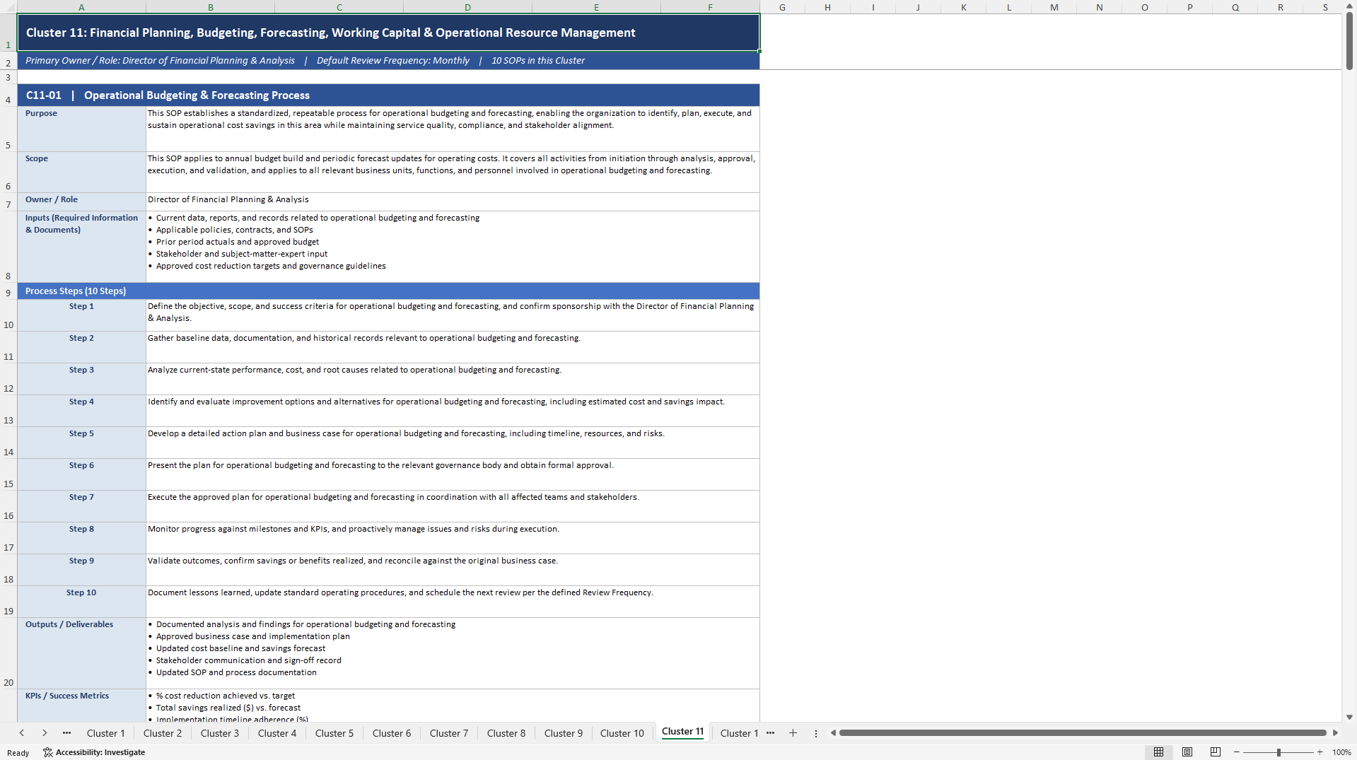 100+ Operational Cost Reduction SOPs (Excel template (XLSX)) Preview Image