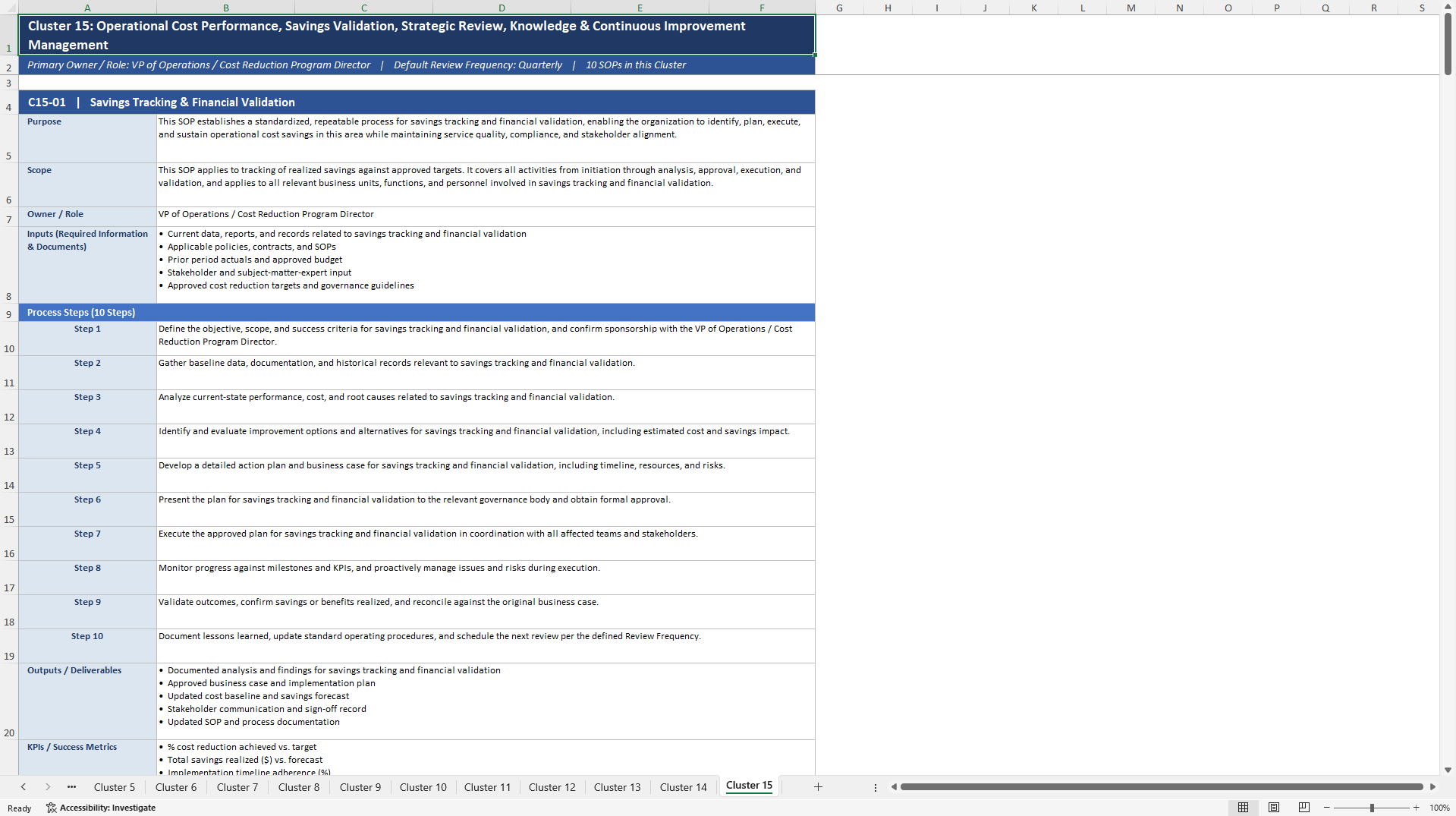 100+ Operational Cost Reduction SOPs (Excel template (XLSX)) Preview Image