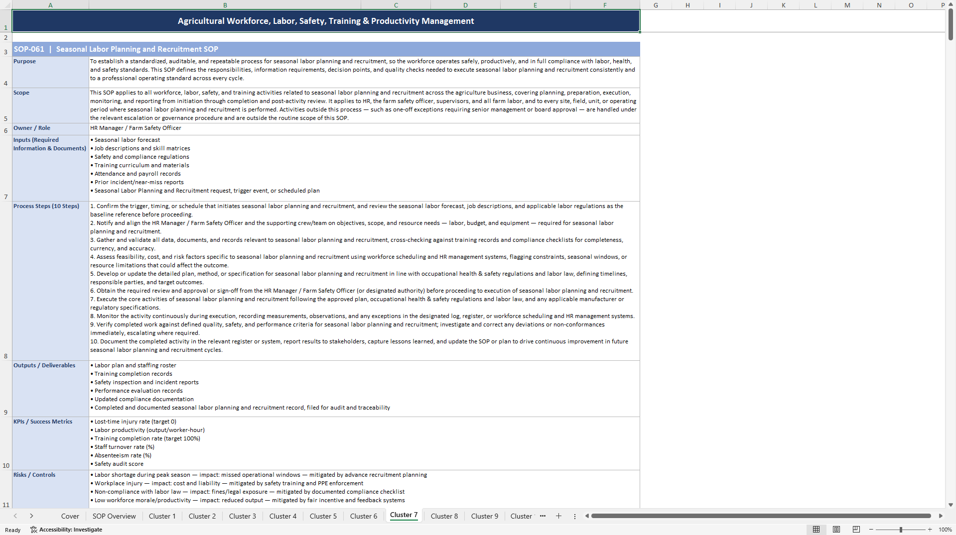 100+ Agriculture Business SOPs (Excel template (XLSX)) Preview Image