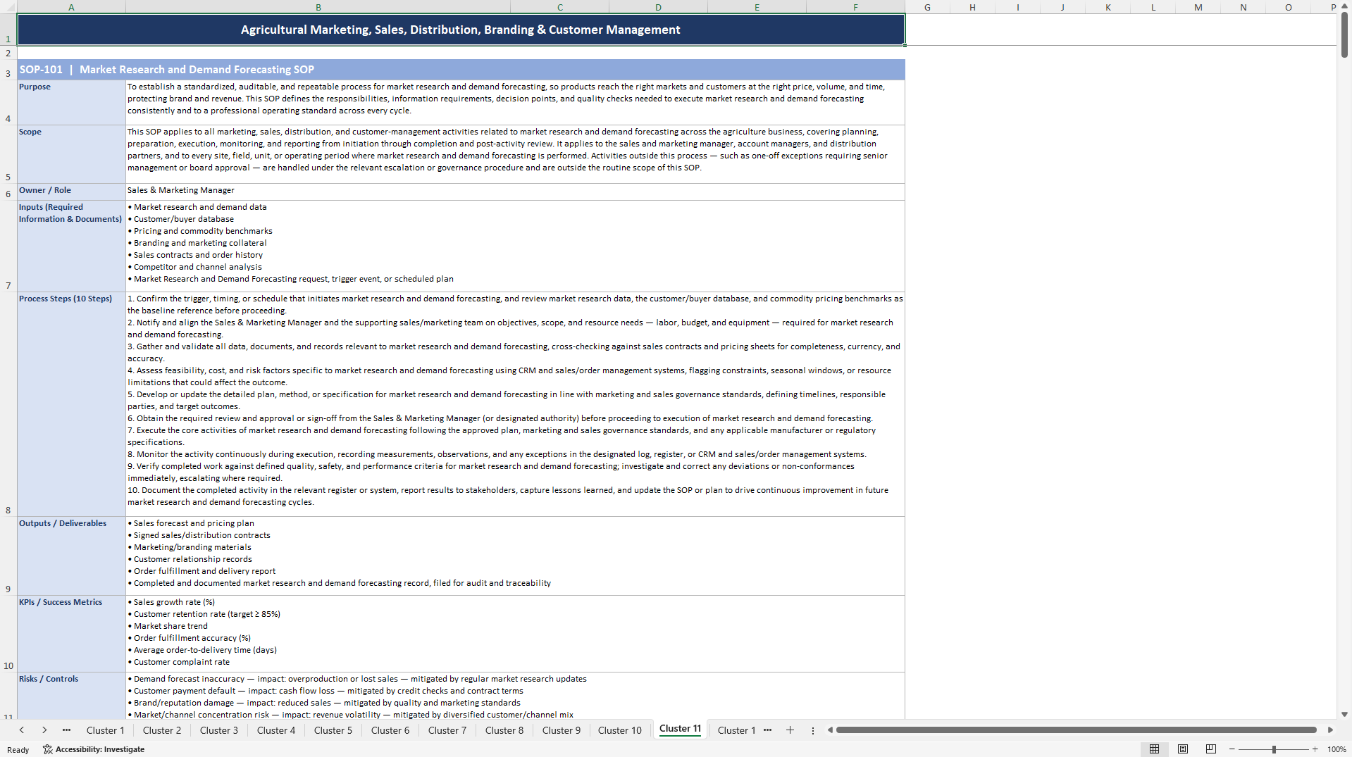 100+ Agriculture Business SOPs (Excel template (XLSX)) Preview Image
