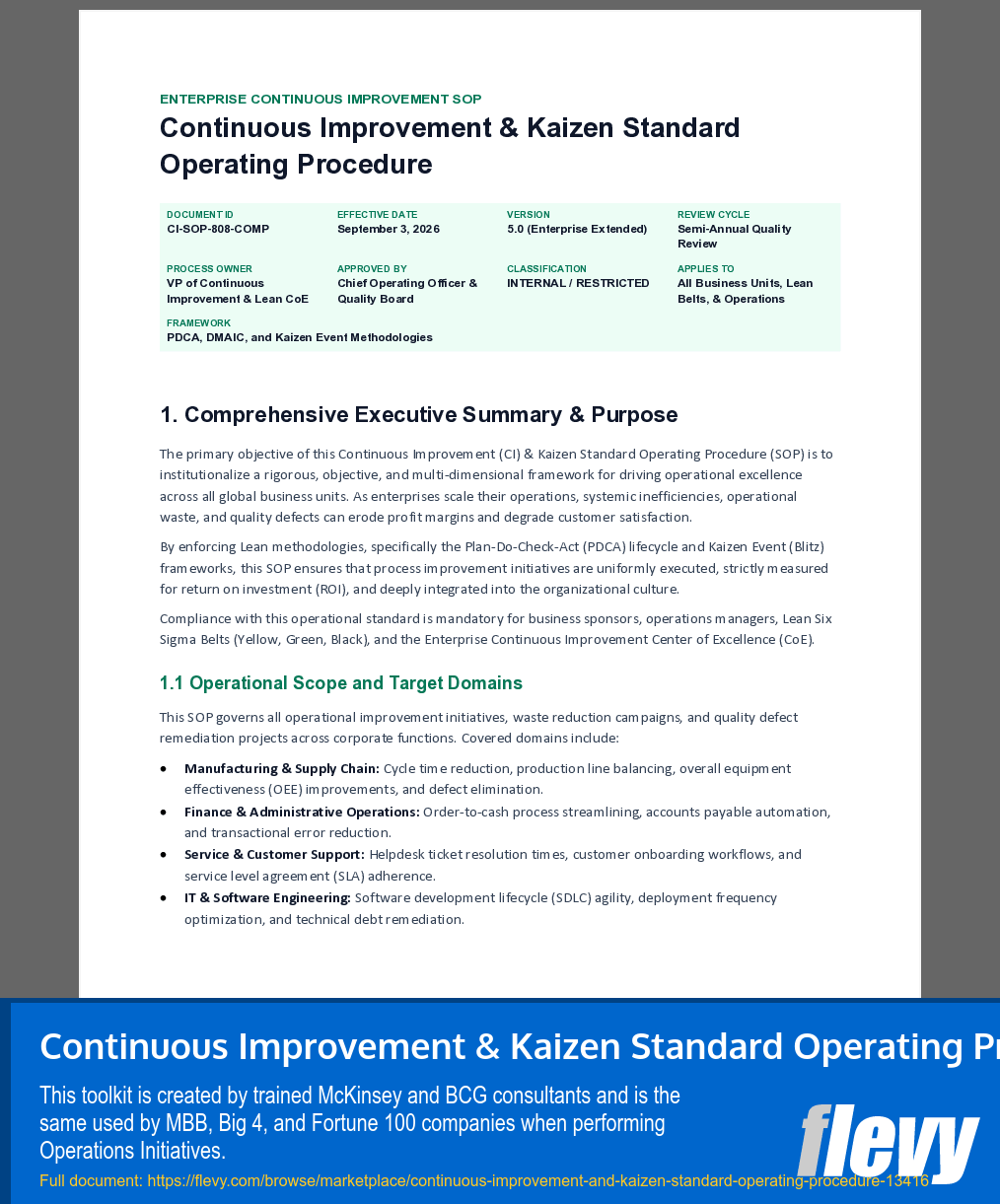 Continuous Improvement & Kaizen Standard Operating Procedure (10-page Word document) Preview Image