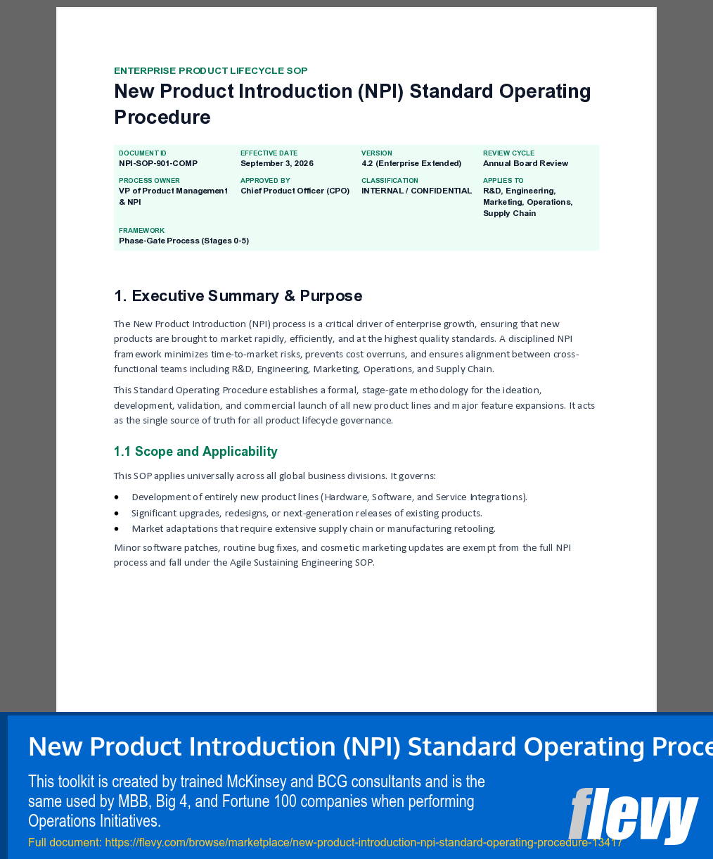 New Product Introduction (NPI) Standard Operating Procedure (10-page Word document) Preview Image