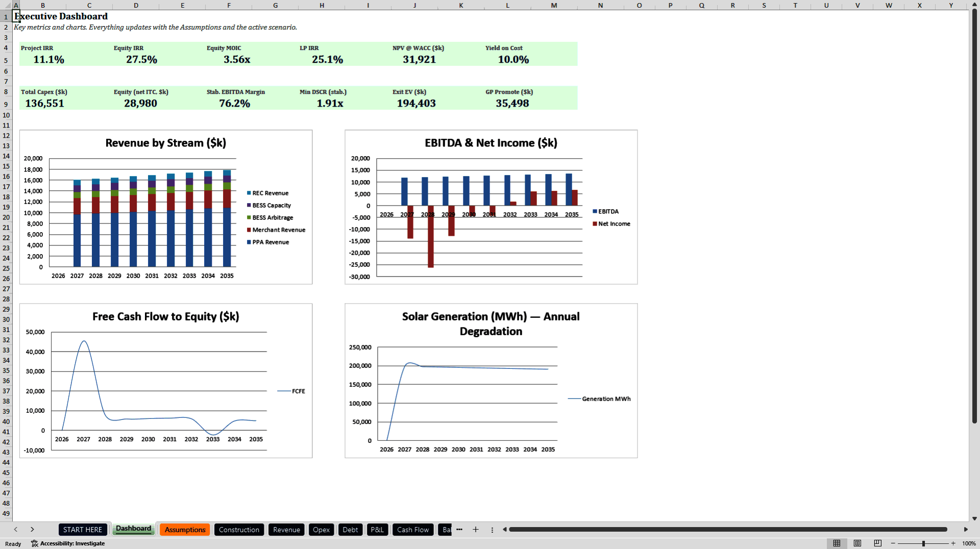 Solar + BESS Project Finance Model (ITC, MACRS, DSCR) (Excel template (XLSX)) Preview Image