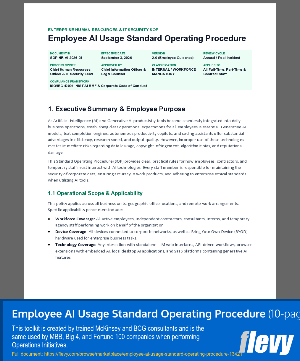 Employee AI Usage Standard Operating Procedure (10-page Word document) Preview Image