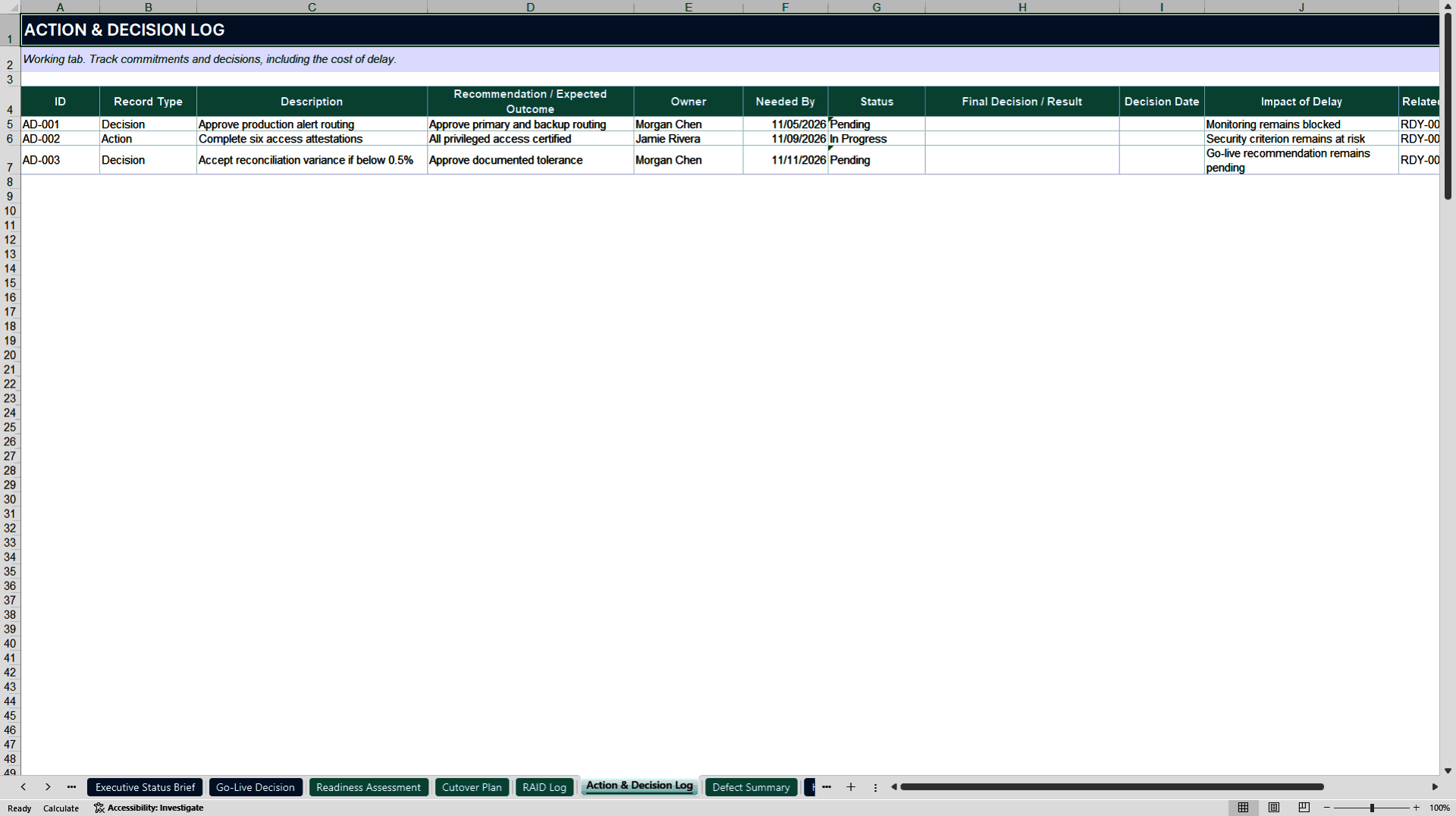 Go-Live Readiness and Hypercare Command Center (Excel template (XLSX)) Preview Image