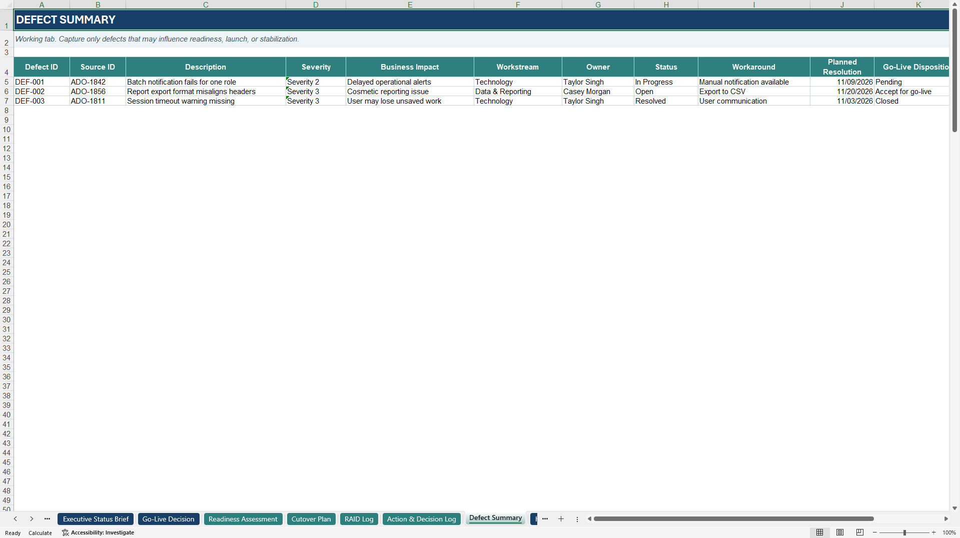 Go-Live Readiness and Hypercare Command Center (Excel template (XLSX)) Preview Image