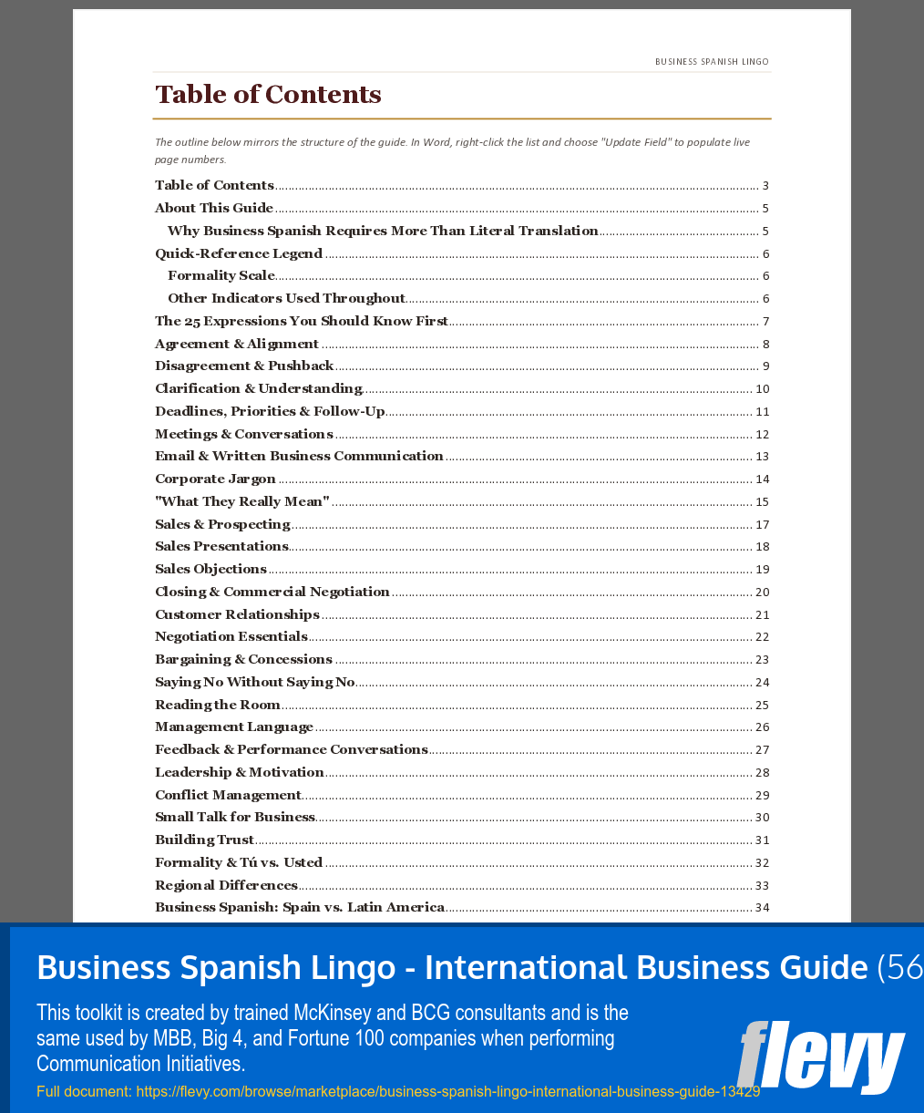 Business Spanish Lingo - International Business Guide (56-page Word document) Preview Image