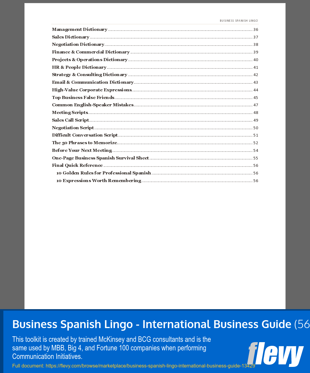 Business Spanish Lingo - International Business Guide (56-page Word document) Preview Image
