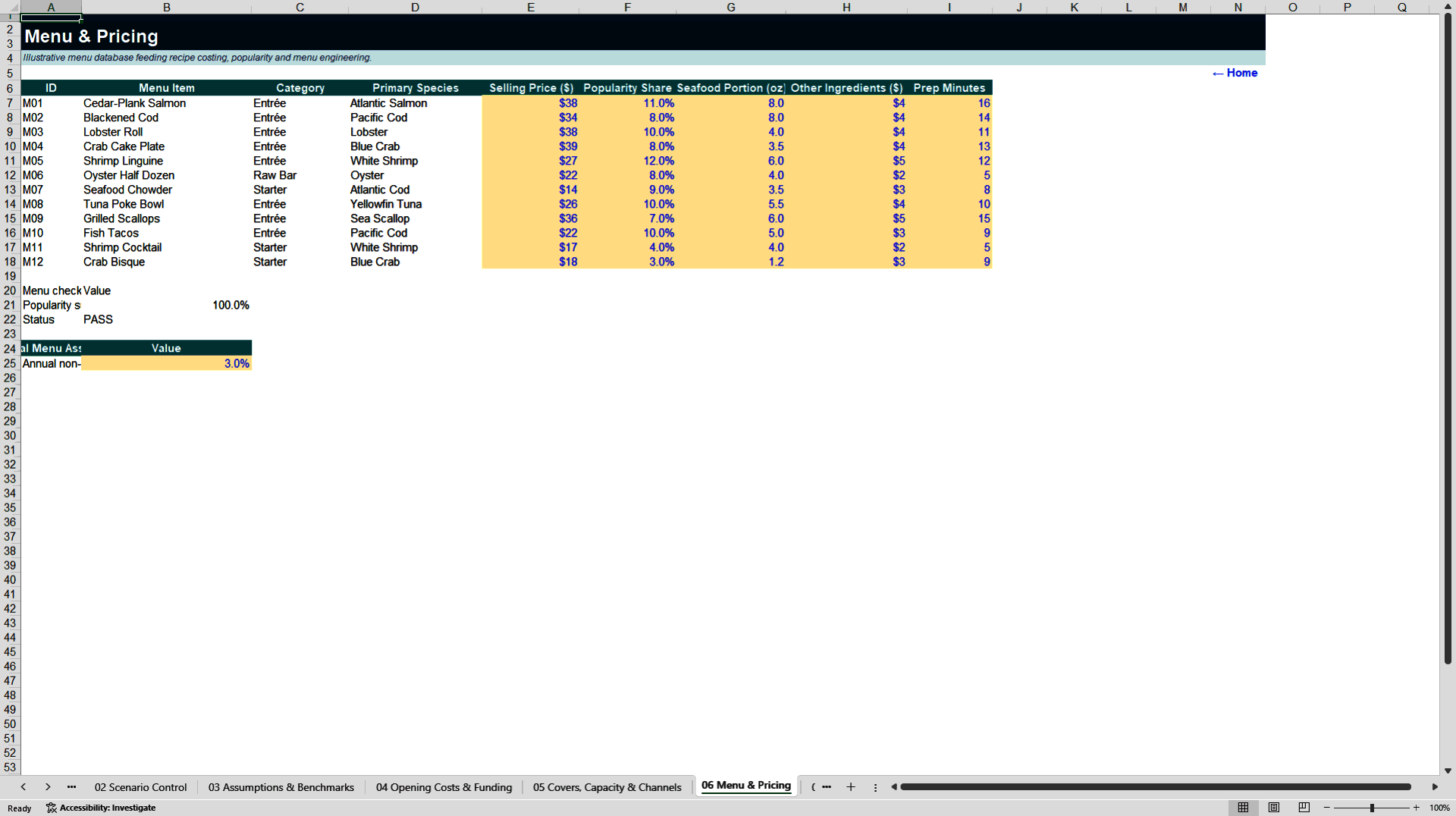 Seafood Restaurant Profitability & 5-Year Financial Model (Excel template (XLSX)) Preview Image