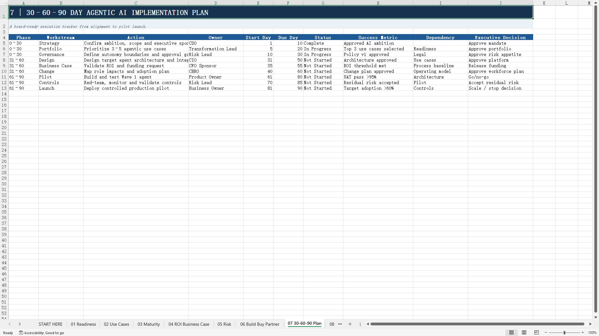 Agentic AI Strategy-to-Execution Excel Toolkit 2027 (Excel template (XLSX)) Preview Image