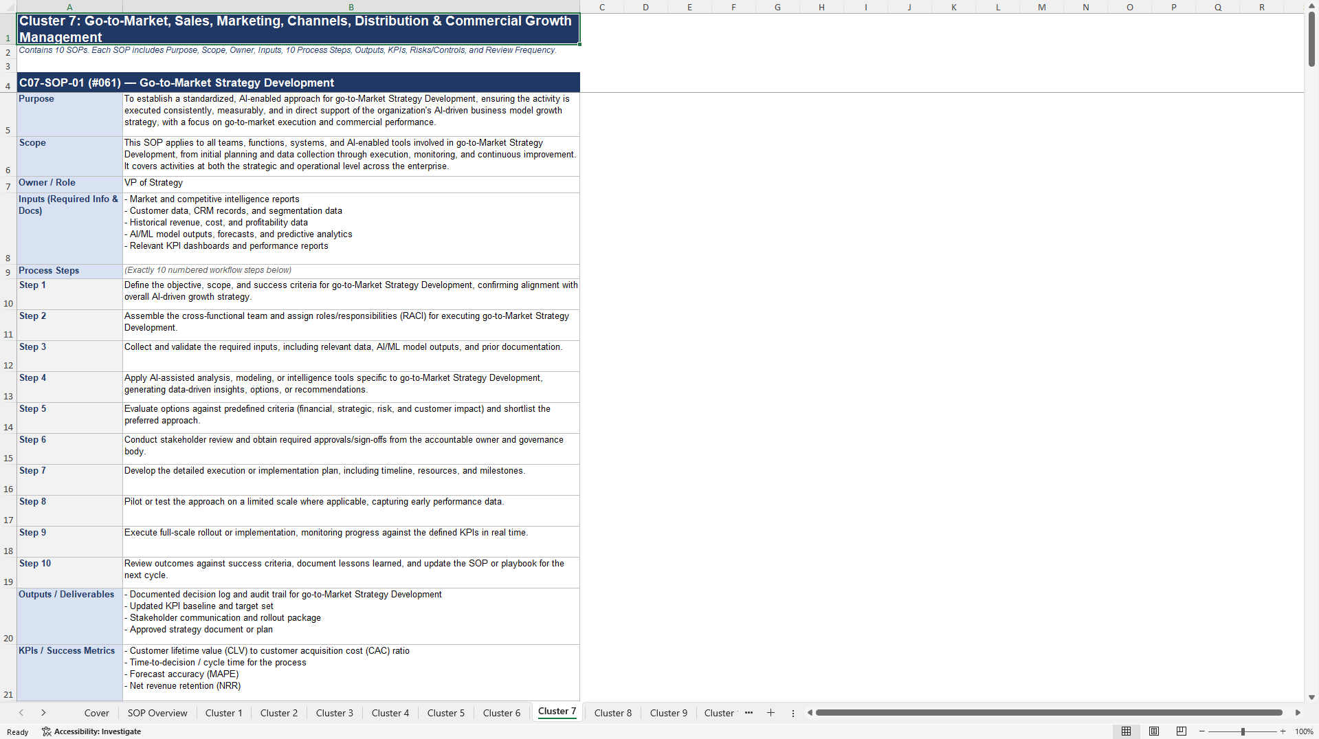 100+ AI-Driven Business Model Growth SOPs (Excel template (XLSX)) Preview Image