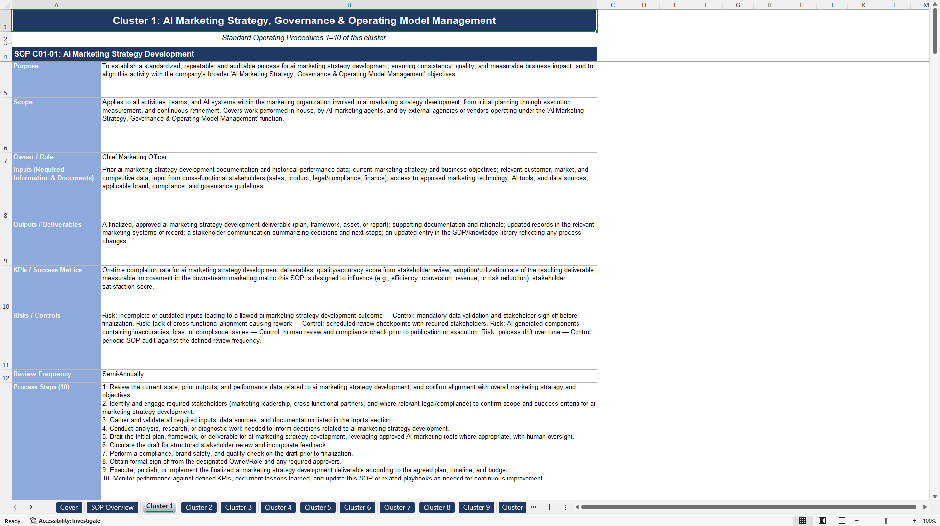 100+ AI Marketing Company SOPs (Excel template (XLSX)) Preview Image