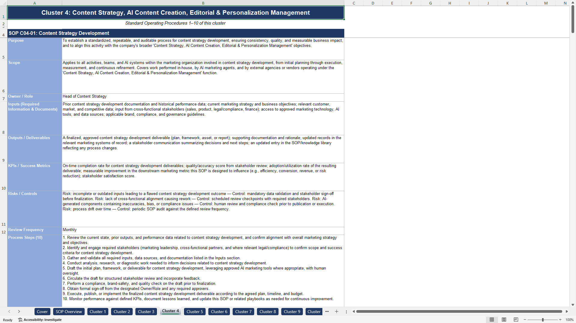 100+ AI Marketing Company SOPs (Excel template (XLSX)) Preview Image