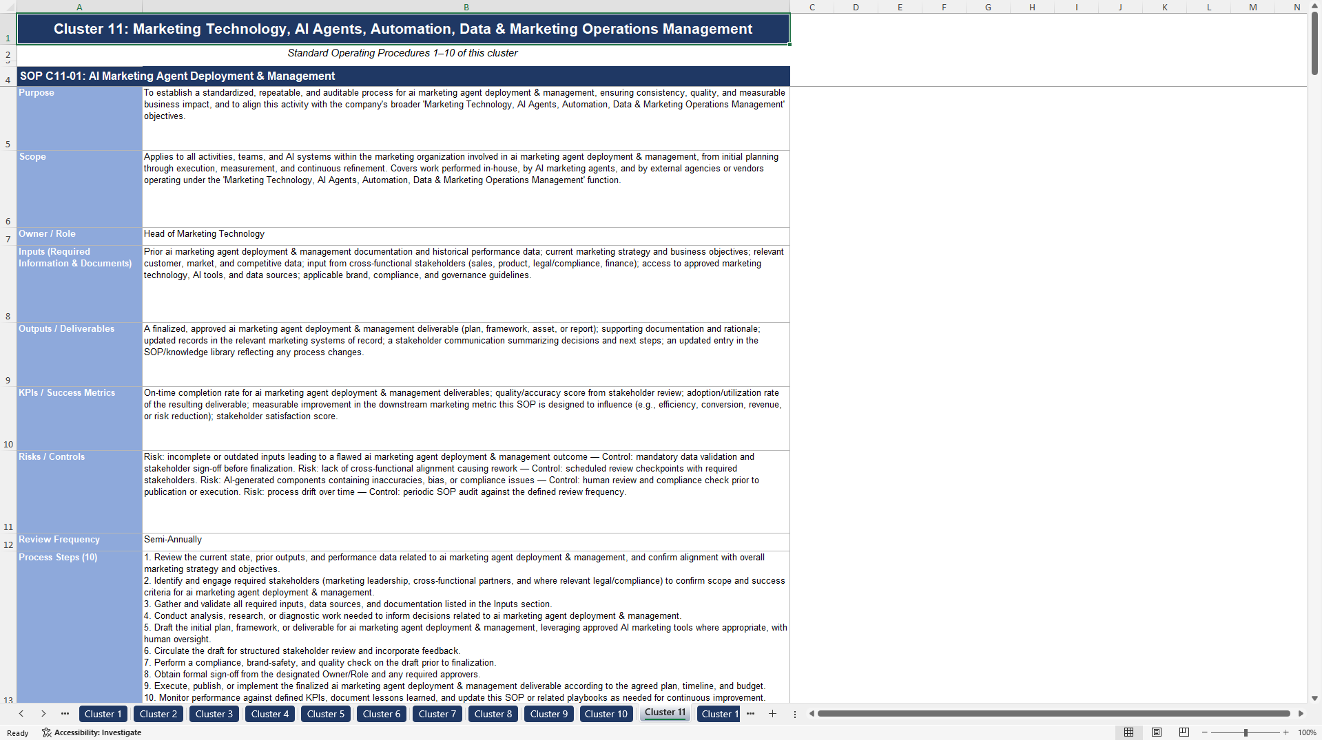 100+ AI Marketing Company SOPs (Excel template (XLSX)) Preview Image