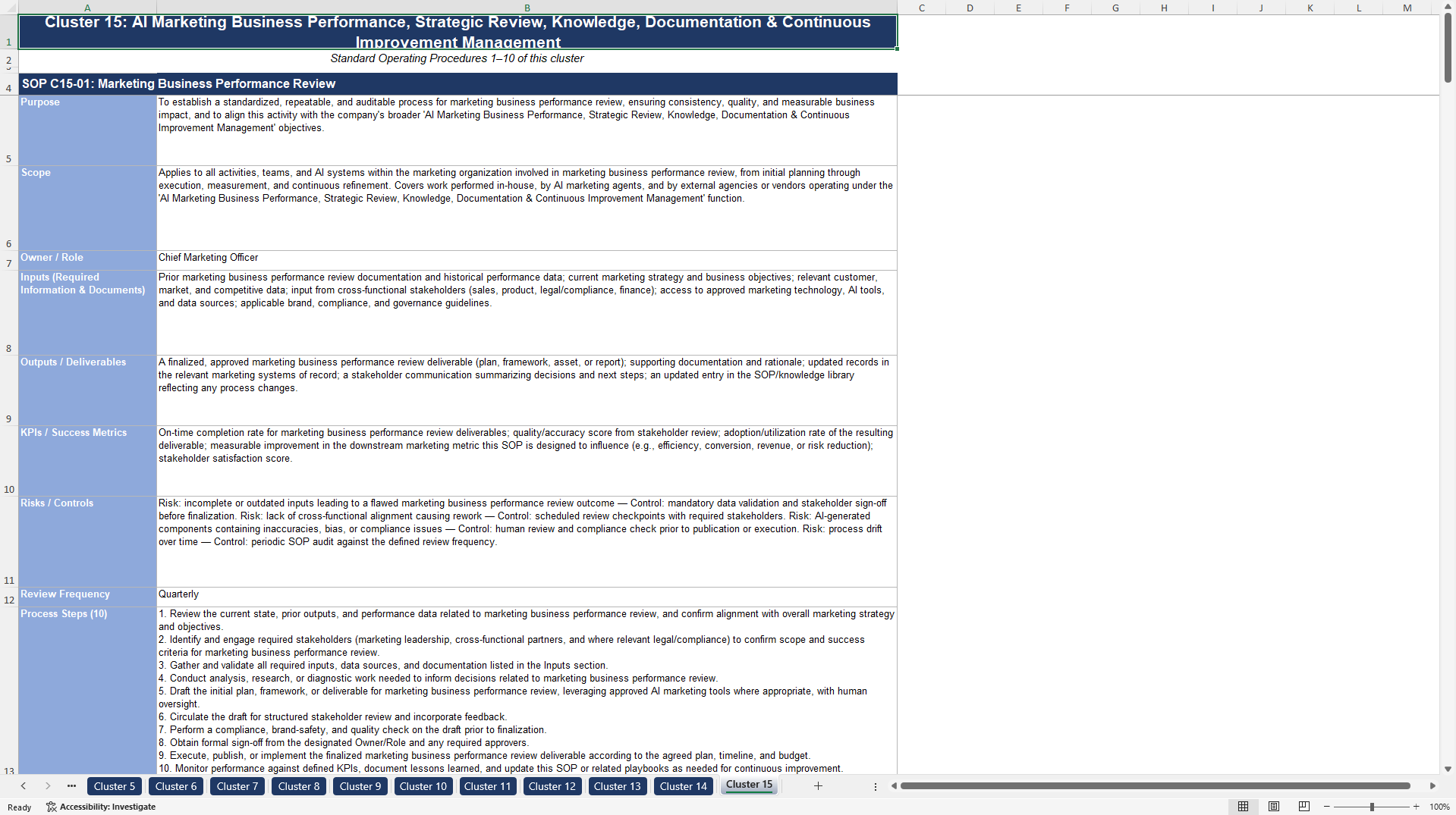100+ AI Marketing Company SOPs (Excel template (XLSX)) Preview Image