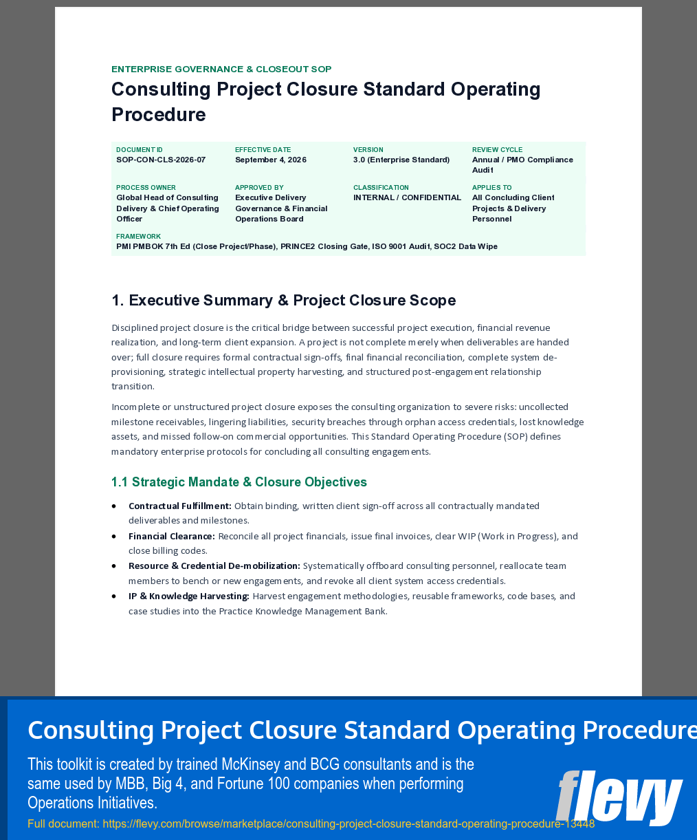 Consulting Project Closure Standard Operating Procedure (10-page Word document) Preview Image