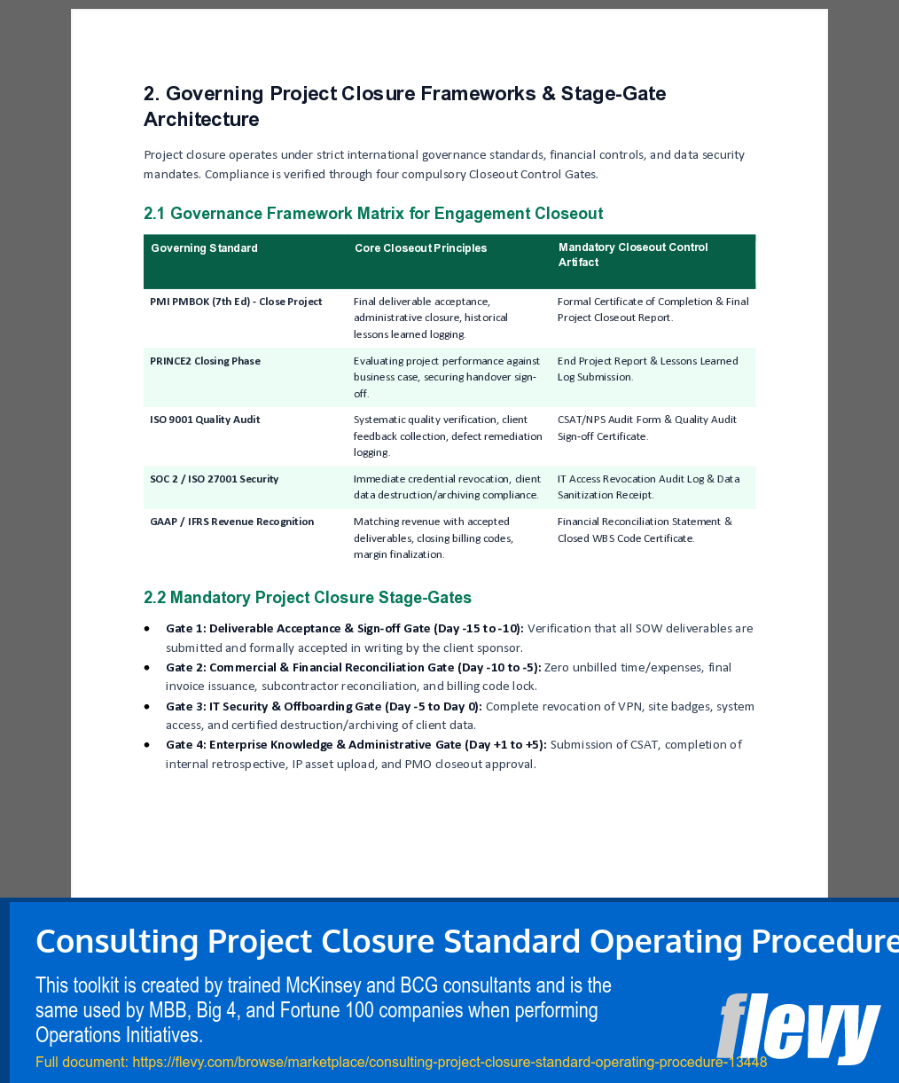 Consulting Project Closure Standard Operating Procedure (10-page Word document) Preview Image