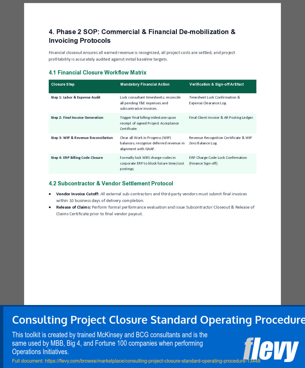 Consulting Project Closure Standard Operating Procedure (10-page Word document) Preview Image