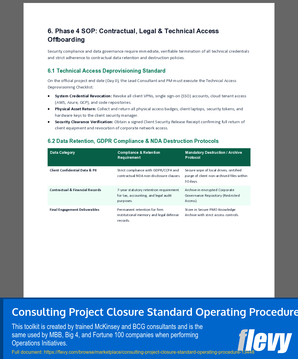 Consulting Project Closure Standard Operating Procedure (10-page Word document) Preview Image