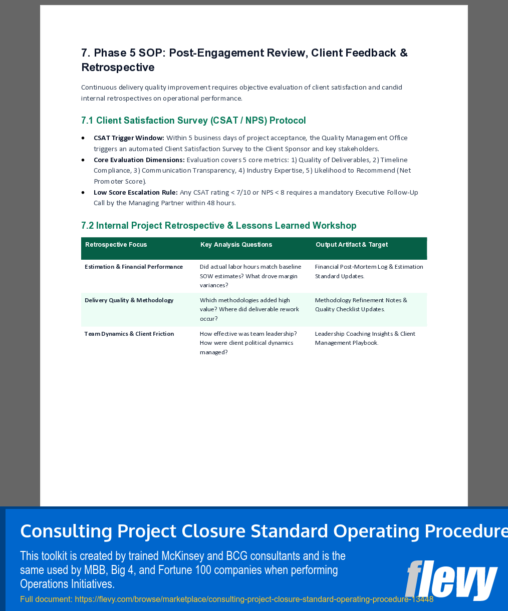 Consulting Project Closure Standard Operating Procedure (10-page Word document) Preview Image