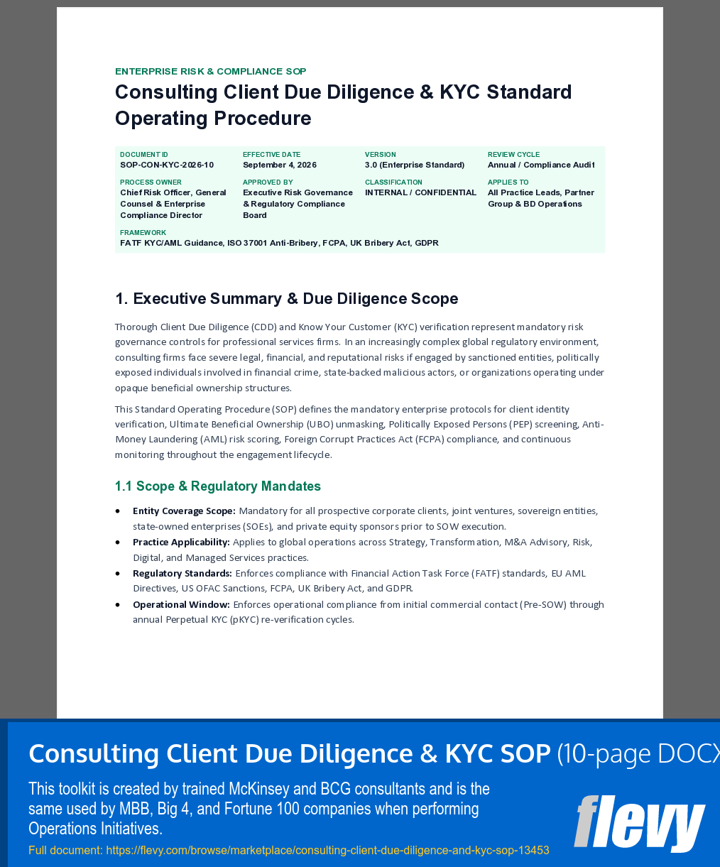 Consulting Client Due Diligence & KYC SOP (10-page Word document) Preview Image