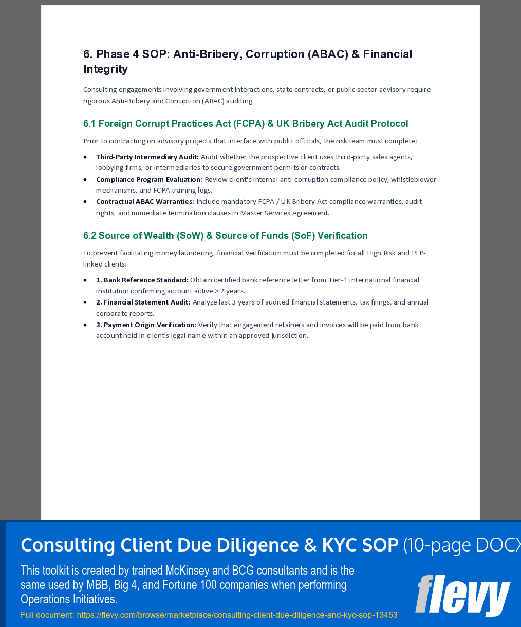 Consulting Client Due Diligence & KYC SOP (10-page Word document) Preview Image