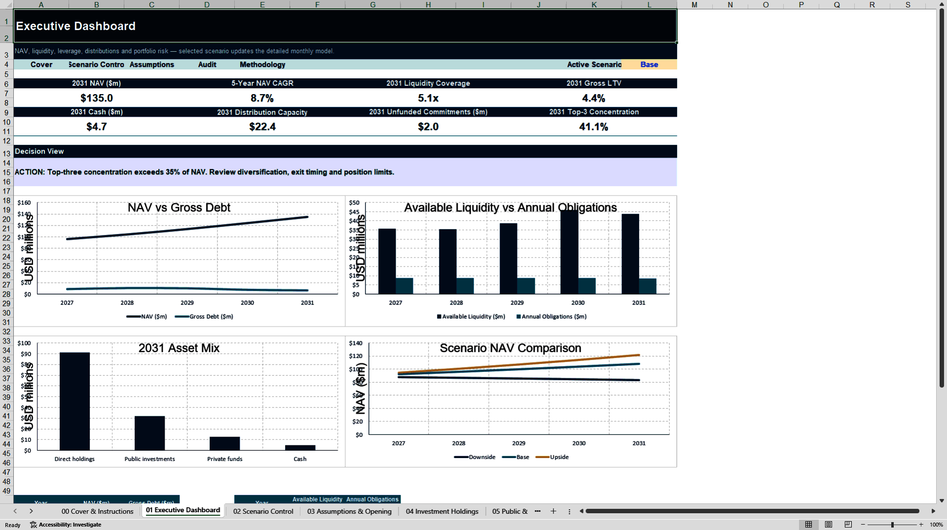 Investment Holding Company NAV & Liquidity Model (Excel template (XLSX)) Preview Image