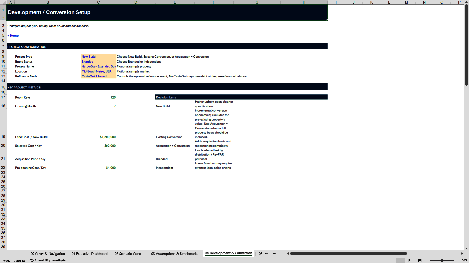 Extended-Stay Hotel 10-Year Financial Model (Excel template (XLSX)) Preview Image