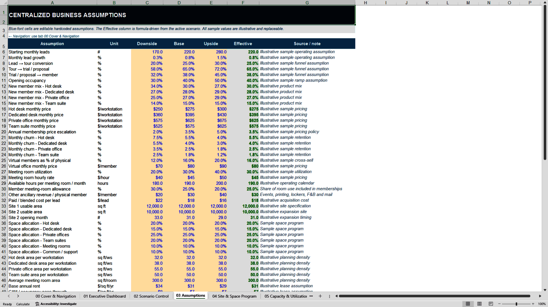 Coworking & Flexible Office Financial Model (Excel template (XLSX)) Preview Image
