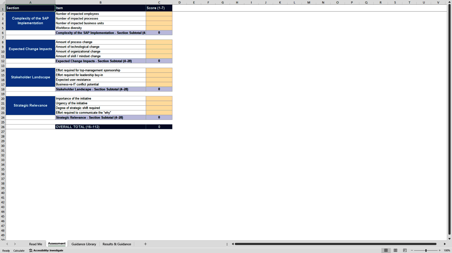 SAP OCM Project Assessment (Excel template (XLSX)) Preview Image
