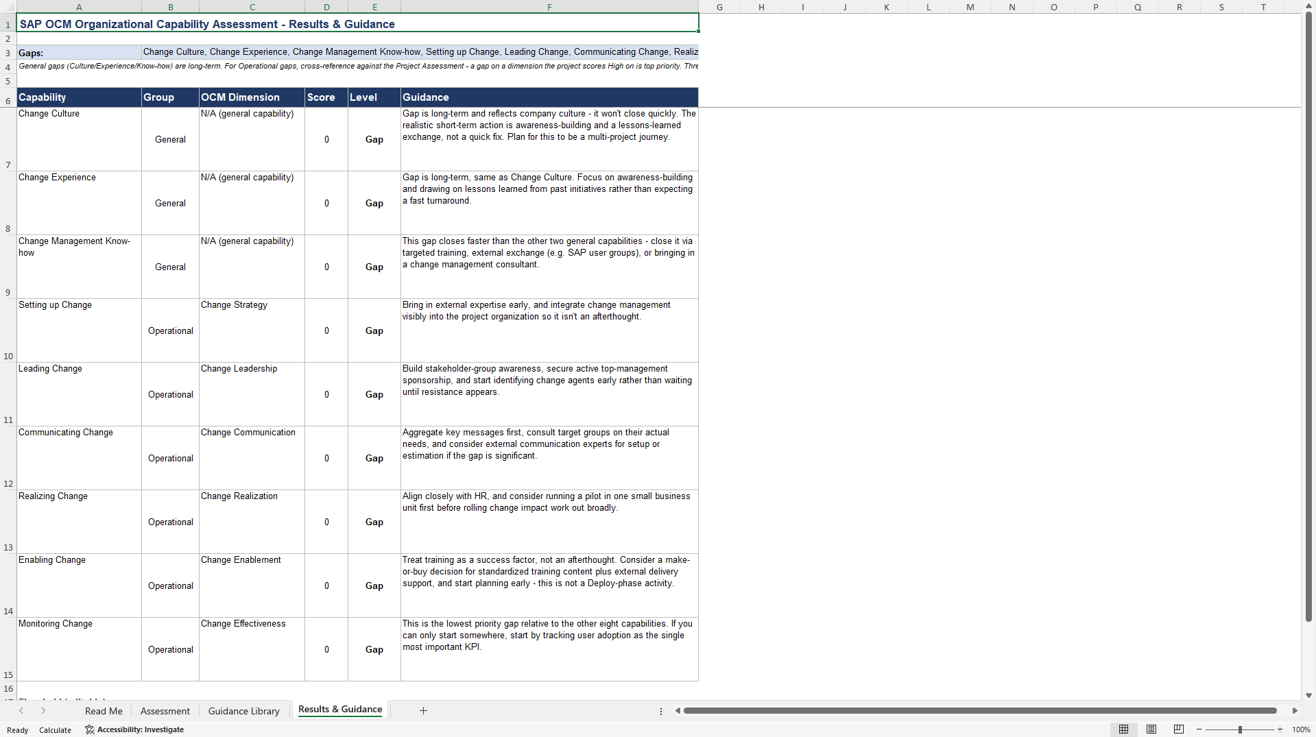 SAP OCM Organizational Capability Assessment (Excel template (XLSX)) Preview Image