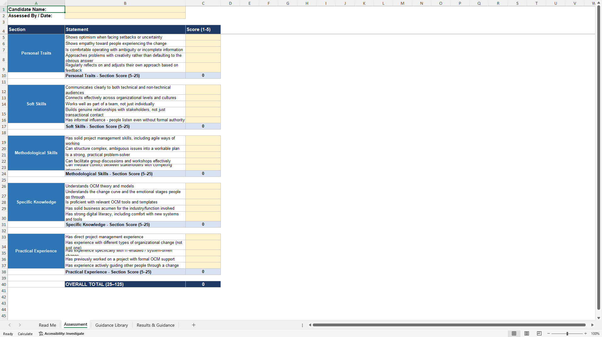 SAP OCM Individual Skill Assessment (Excel template (XLSX)) Preview Image
