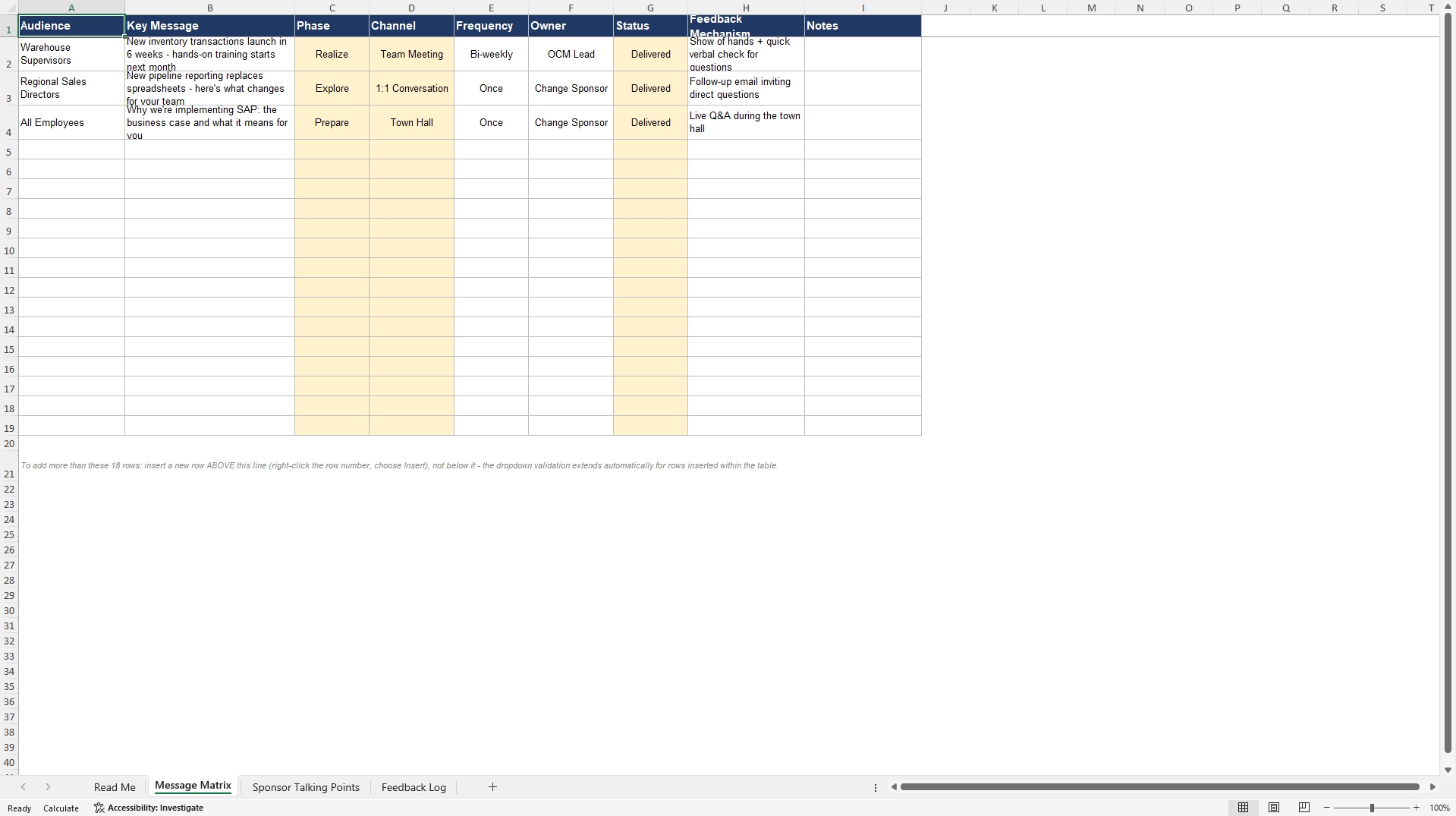SAP OCM Communication Plan (Excel template (XLSX)) Preview Image