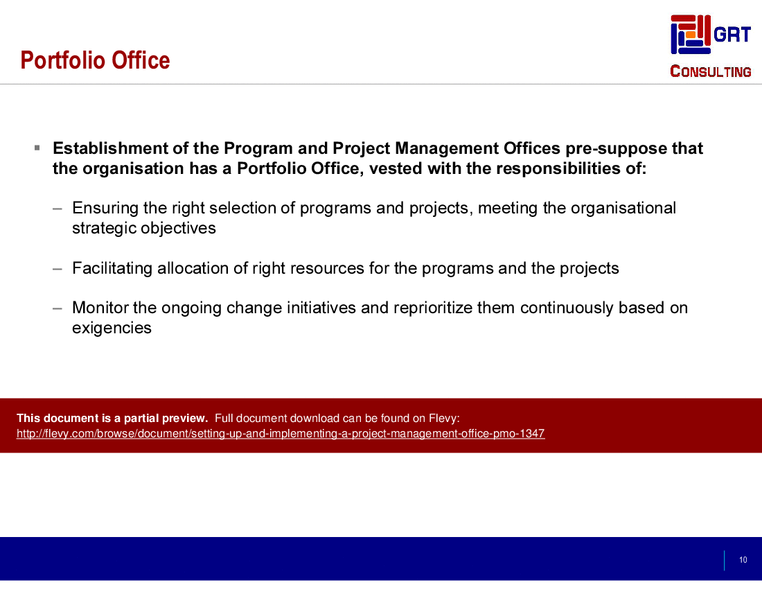 This is a partial preview of Setting Up & Implementing a Project Management Office (PMO) (40-slide PowerPoint presentation (PPTX)). Full document is 40 slides. 