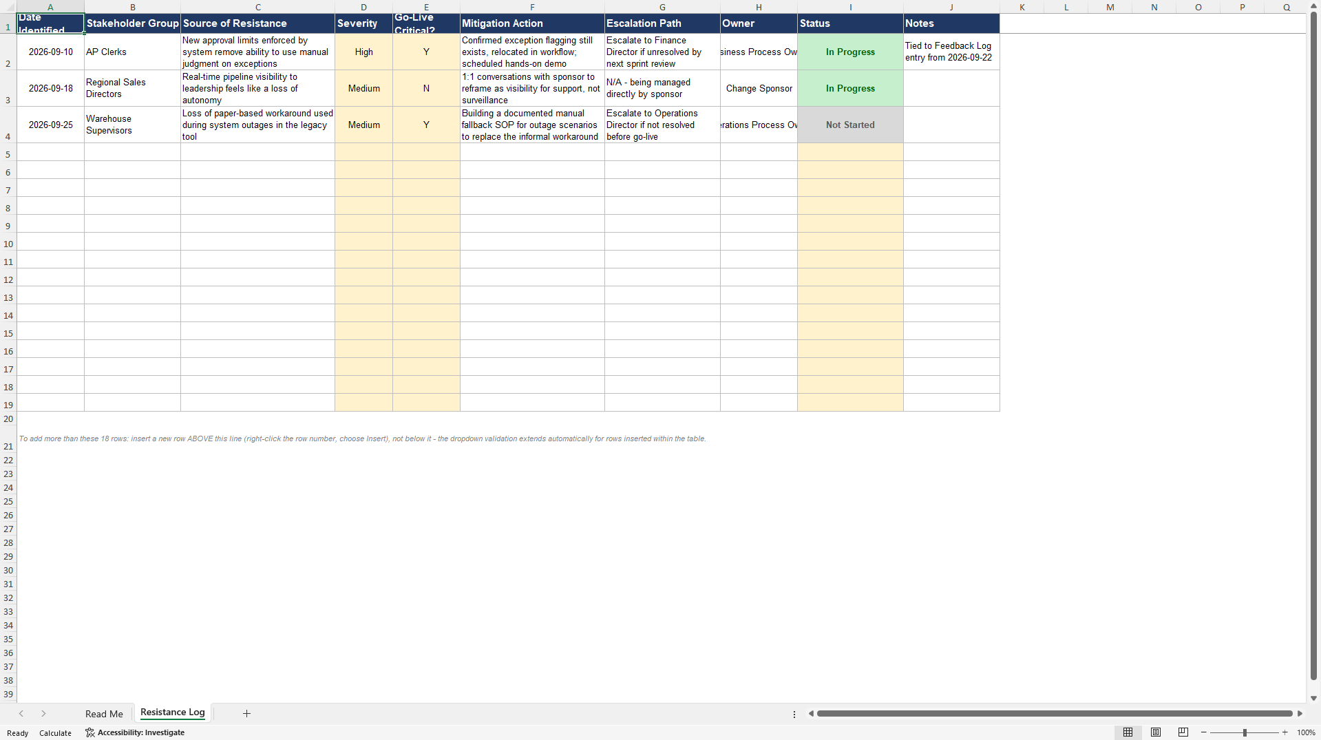 SAP OCM Resistance Management Log (Excel template (XLSX)) Preview Image