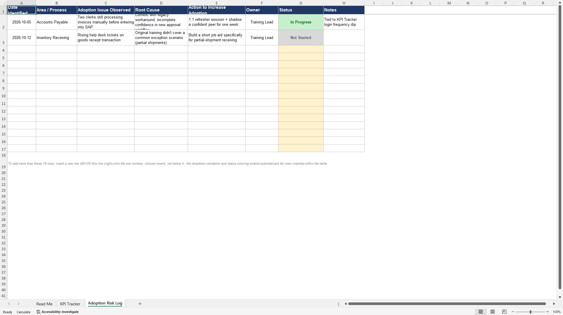SAP OCM Adoption and Effectiveness Tracker (Excel template (XLSX)) Preview Image