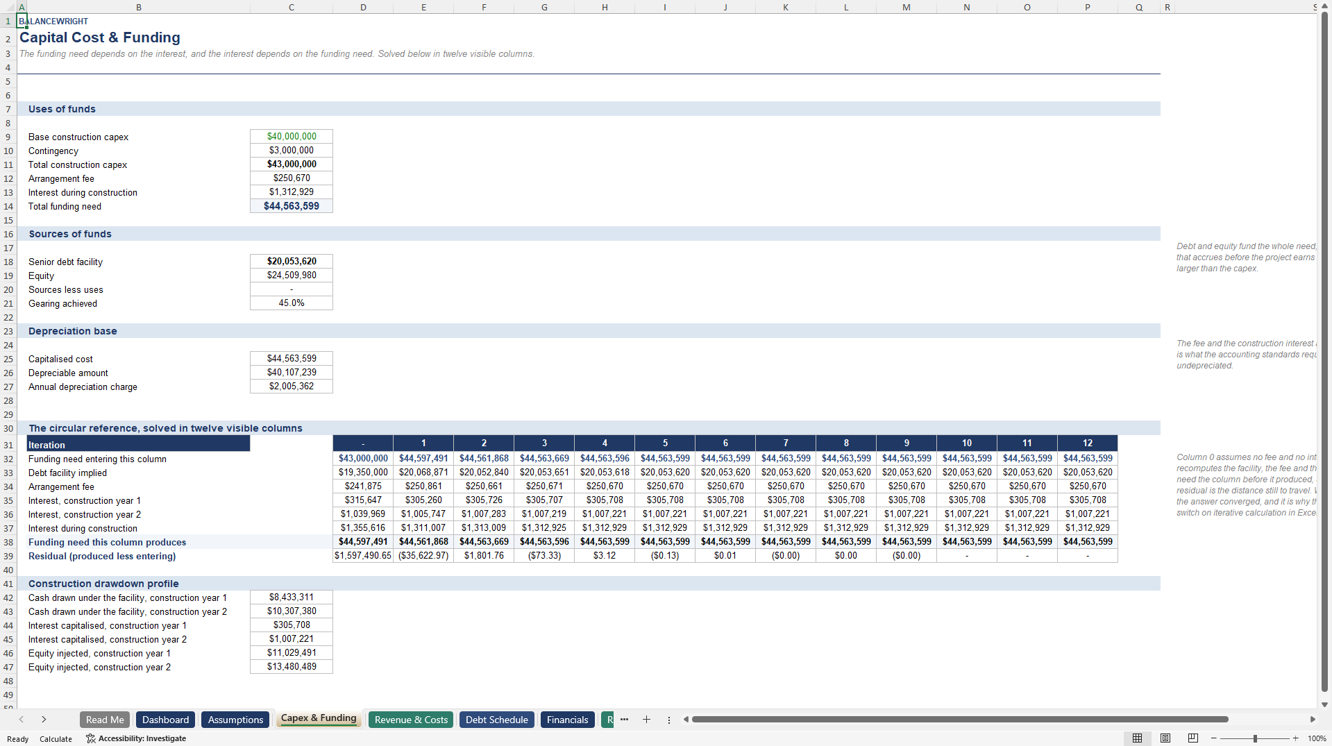 Feasibility Study Financial Model: DSCR, NPV & IRR (Excel template (XLSX)) Preview Image