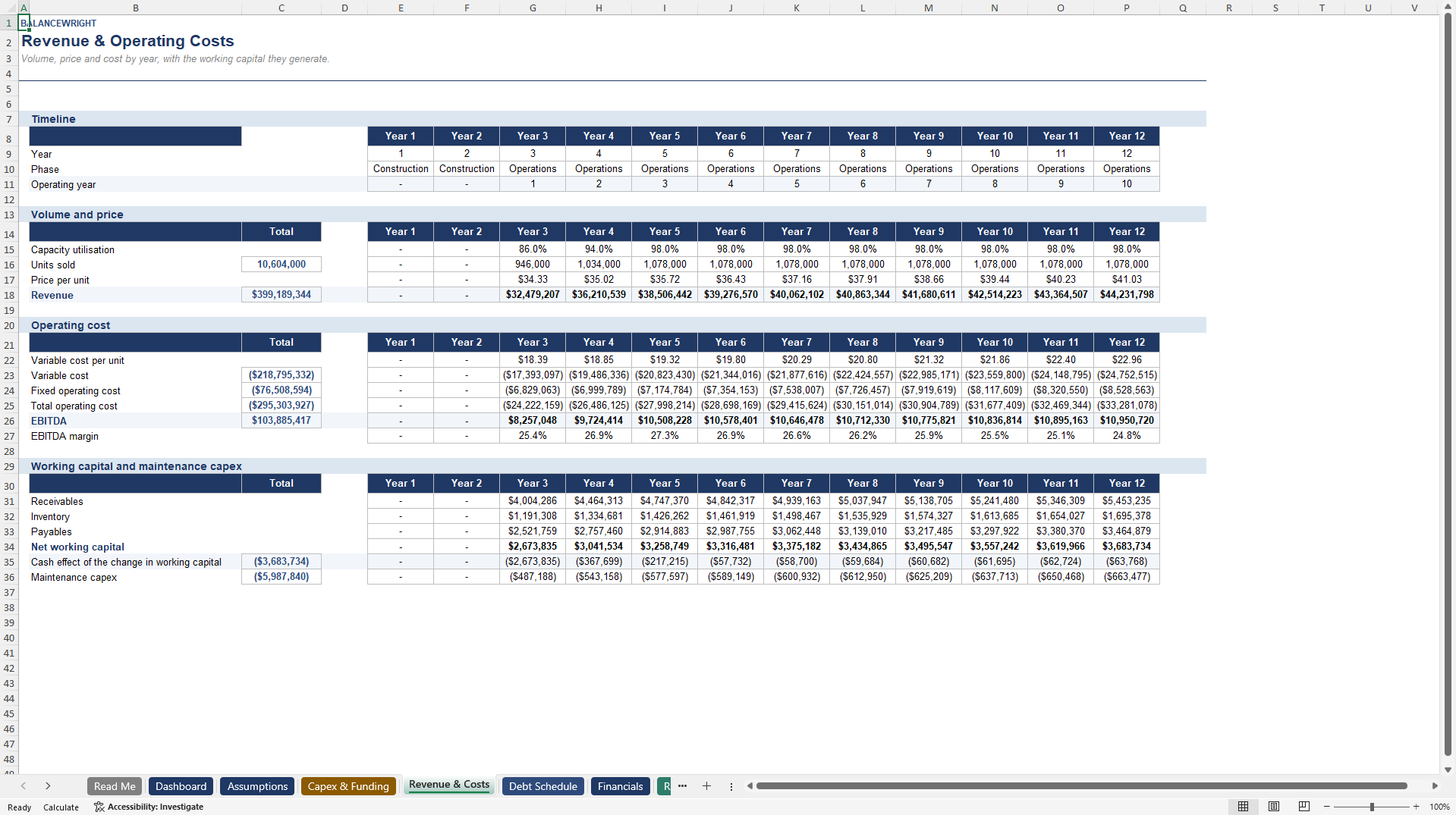 Feasibility Study Financial Model: DSCR, NPV & IRR (Excel template (XLSX)) Preview Image