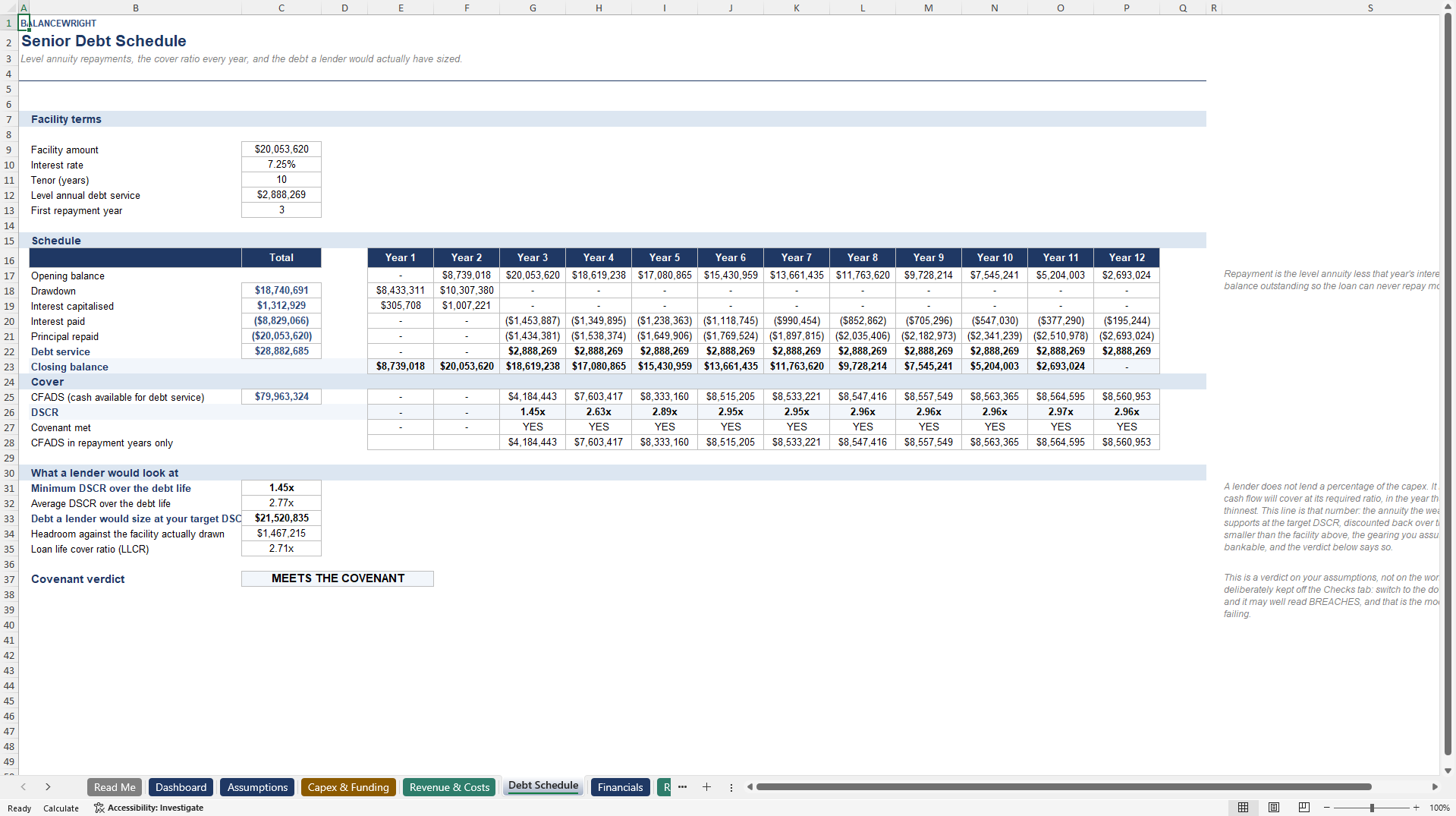 Feasibility Study Financial Model: DSCR, NPV & IRR (Excel template (XLSX)) Preview Image