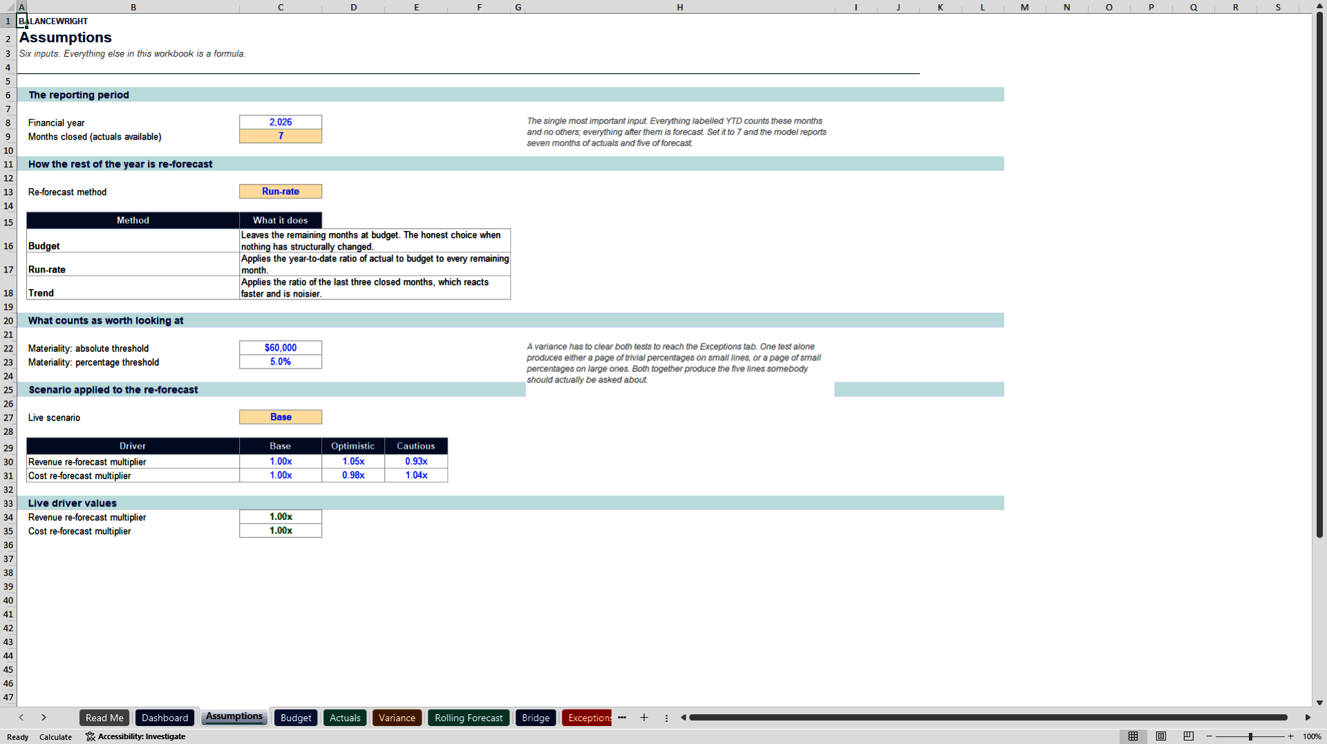 Budget vs Actual: Variance & Rolling Forecast (Excel template (XLSX)) Preview Image