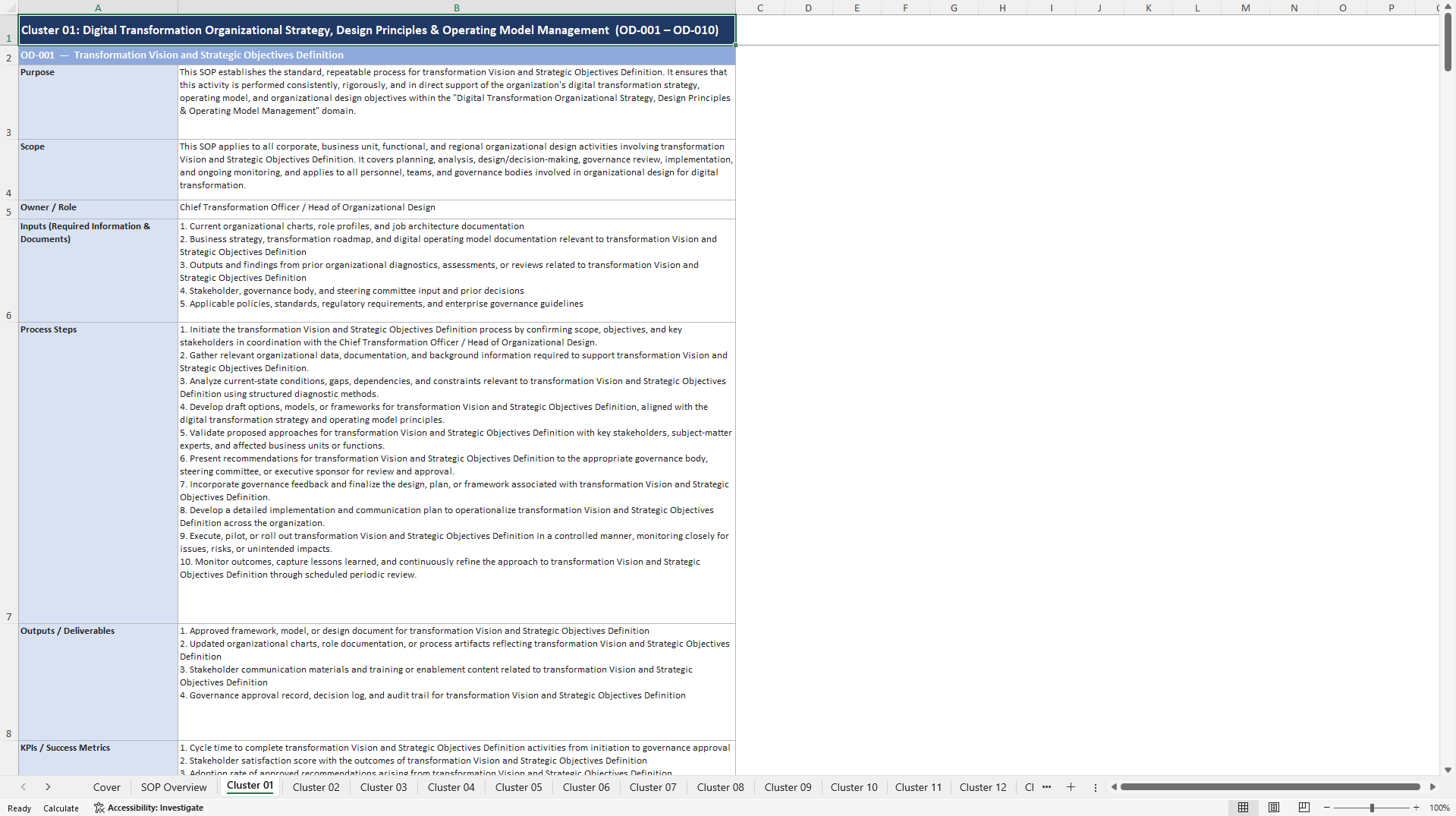 100+ Organizational Design for Digital Transformation SOPs (Excel template (XLSX)) Preview Image