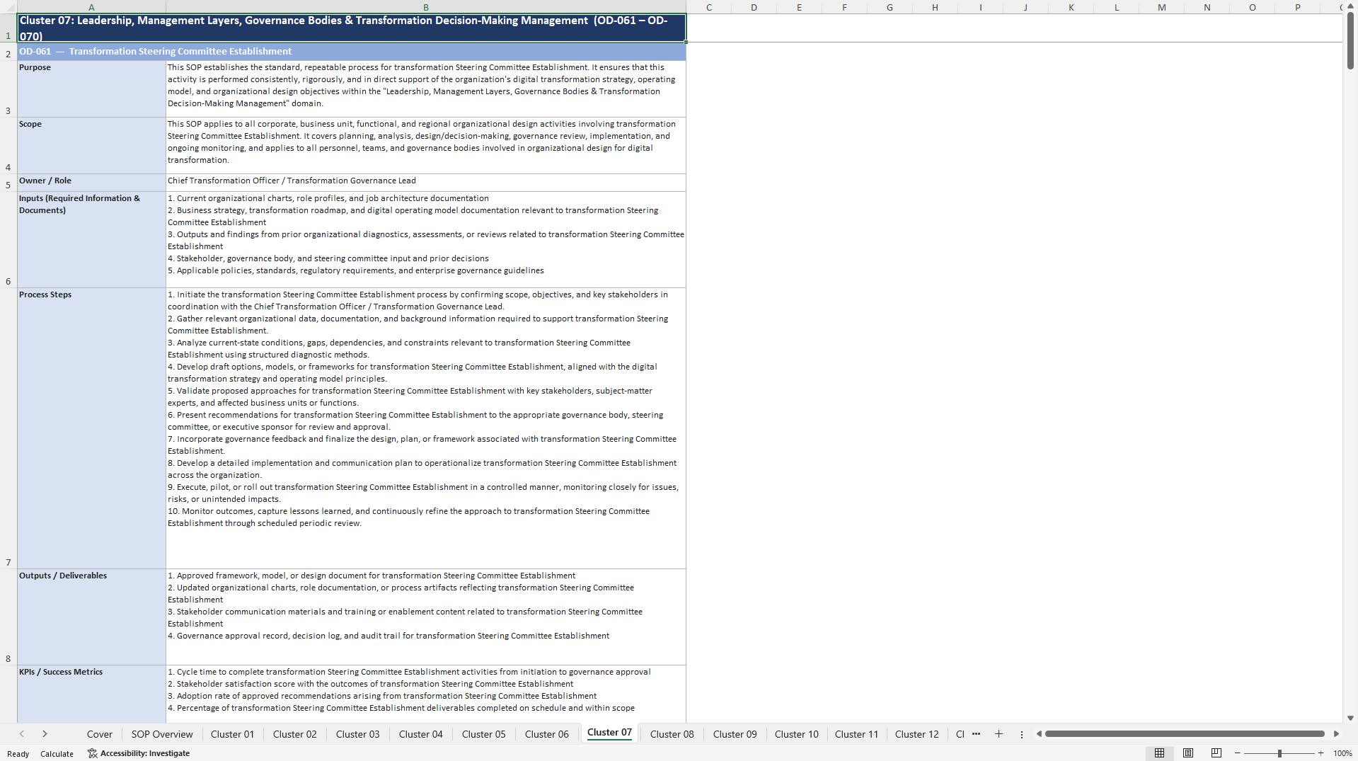 100+ Organizational Design for Digital Transformation SOPs (Excel template (XLSX)) Preview Image