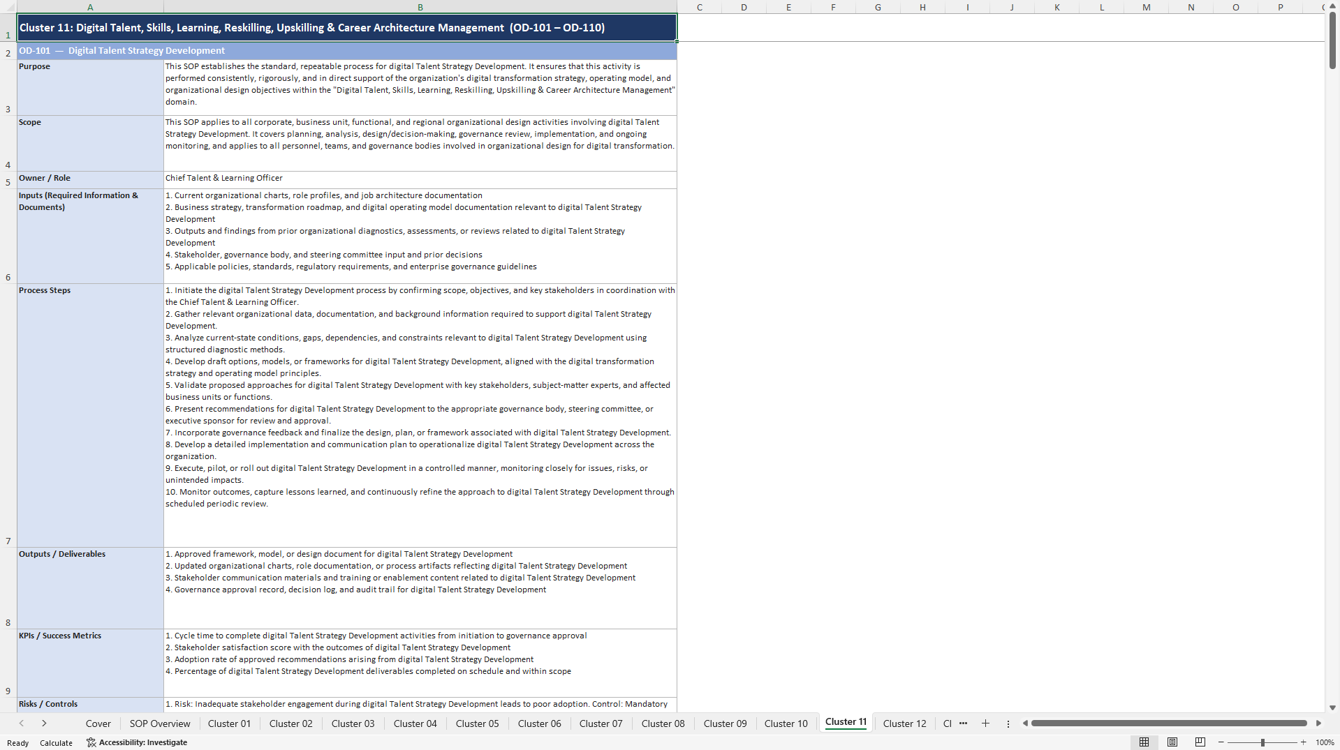 100+ Organizational Design for Digital Transformation SOPs (Excel template (XLSX)) Preview Image